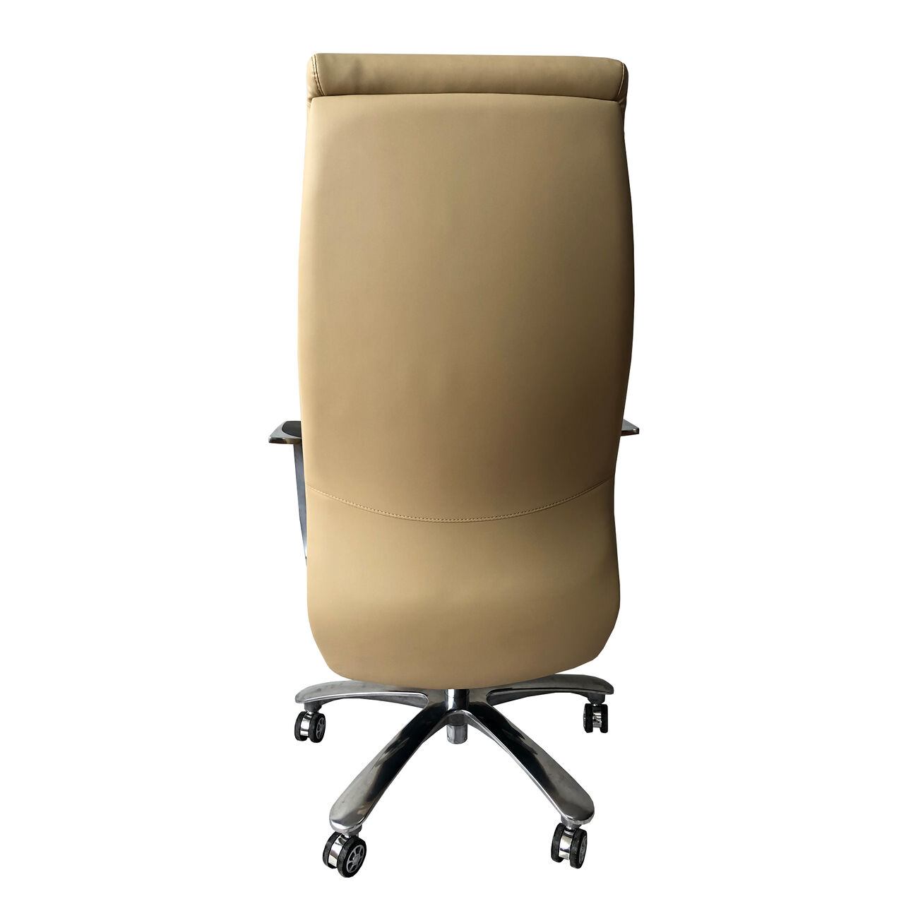 High Back Ergonomic Executive Leatherette Office Swivel Chair with Casters , Beige and Chrome