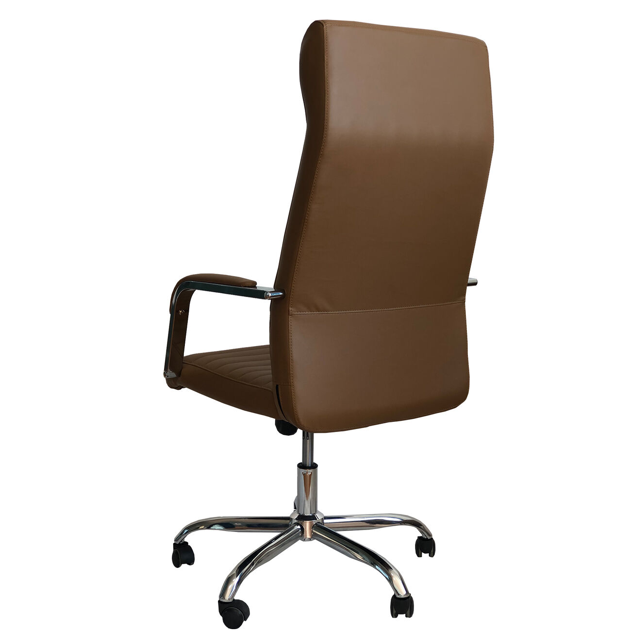 Adjustable Horizontal Ribbed Ergonomic Leatherette Office Chair with Casters, Beige and Chrome