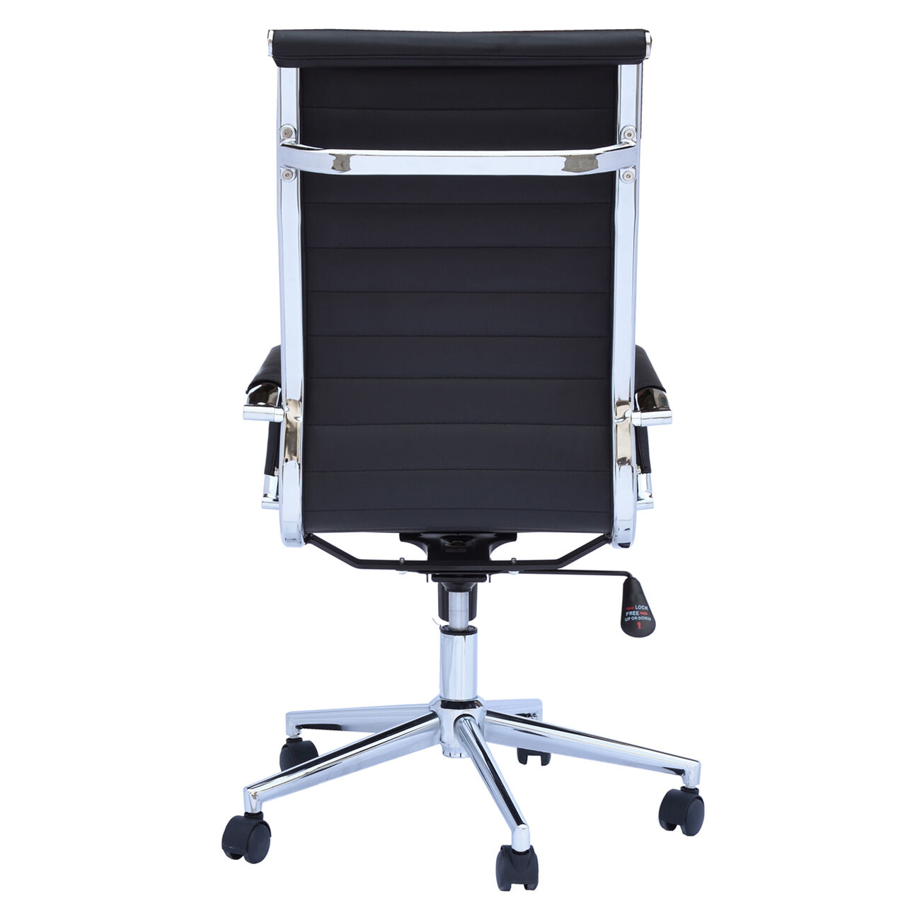 Adjustable Horizontal Ribbed Ergonomic Leatherette Office Chair with Casters, Black and Chrome