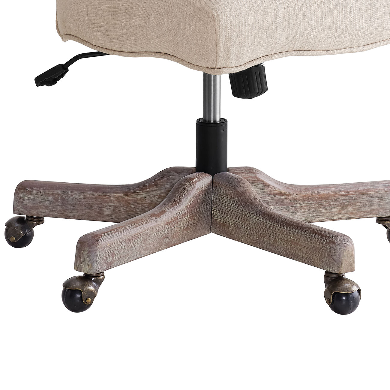 Armless Office Chair with Wooden Base and Tufting, Beige and Brown