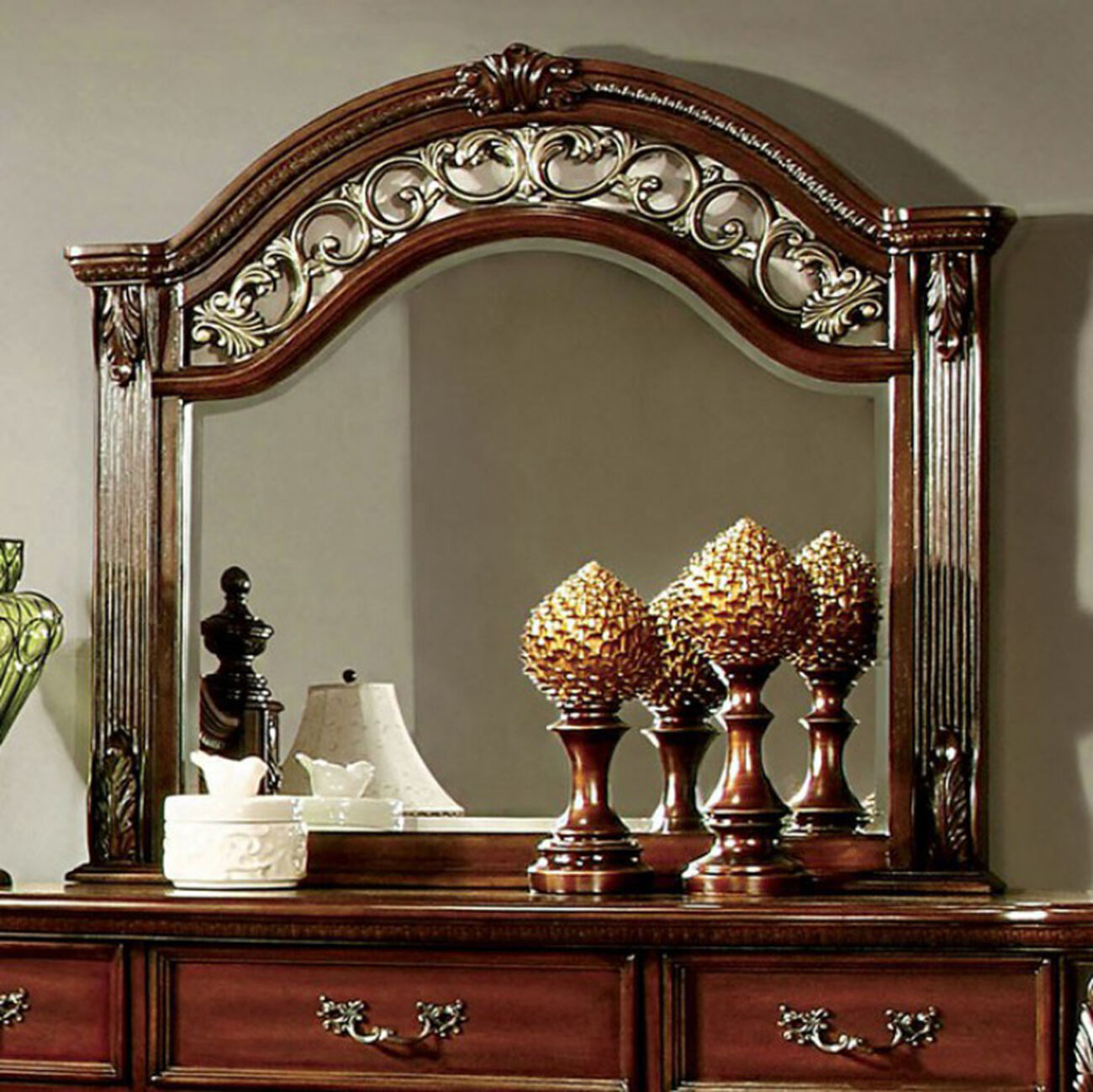 Arthur Traditional Elegant Style Mirror , Brown Cherry
