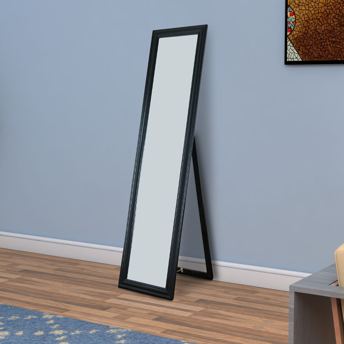 Standing Mirror withDecorative Design, Black