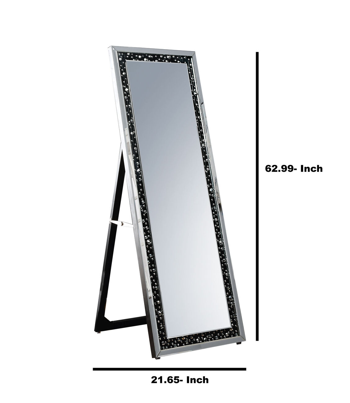 Rectangular Wooden Frame Floor Mirror with Faux Crystal Inlay, Black