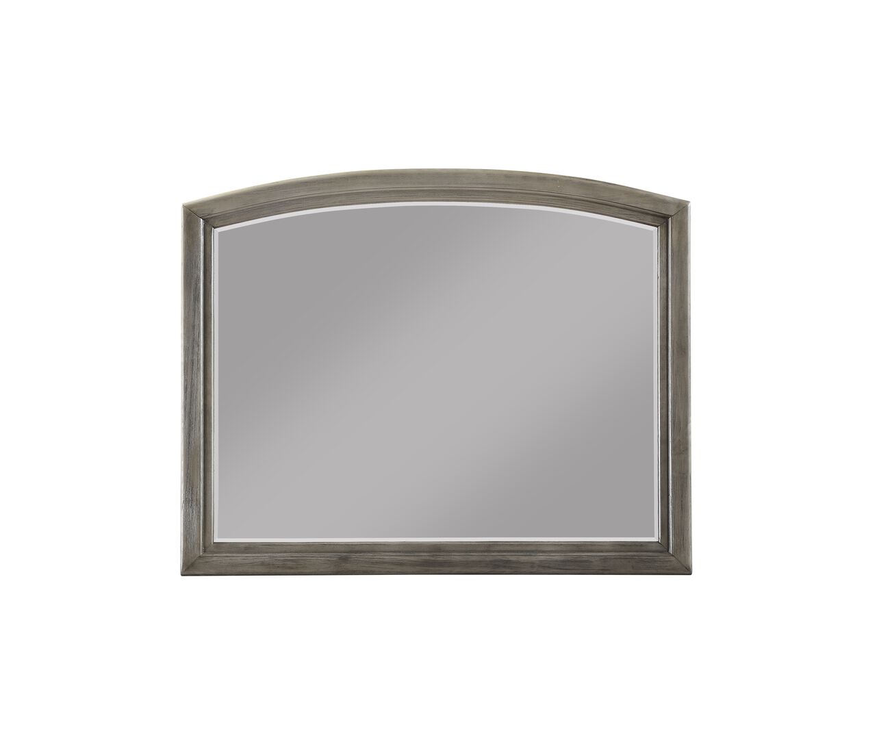 Transitional Style Wooden Decorative Mirror with Arched Top, Gray