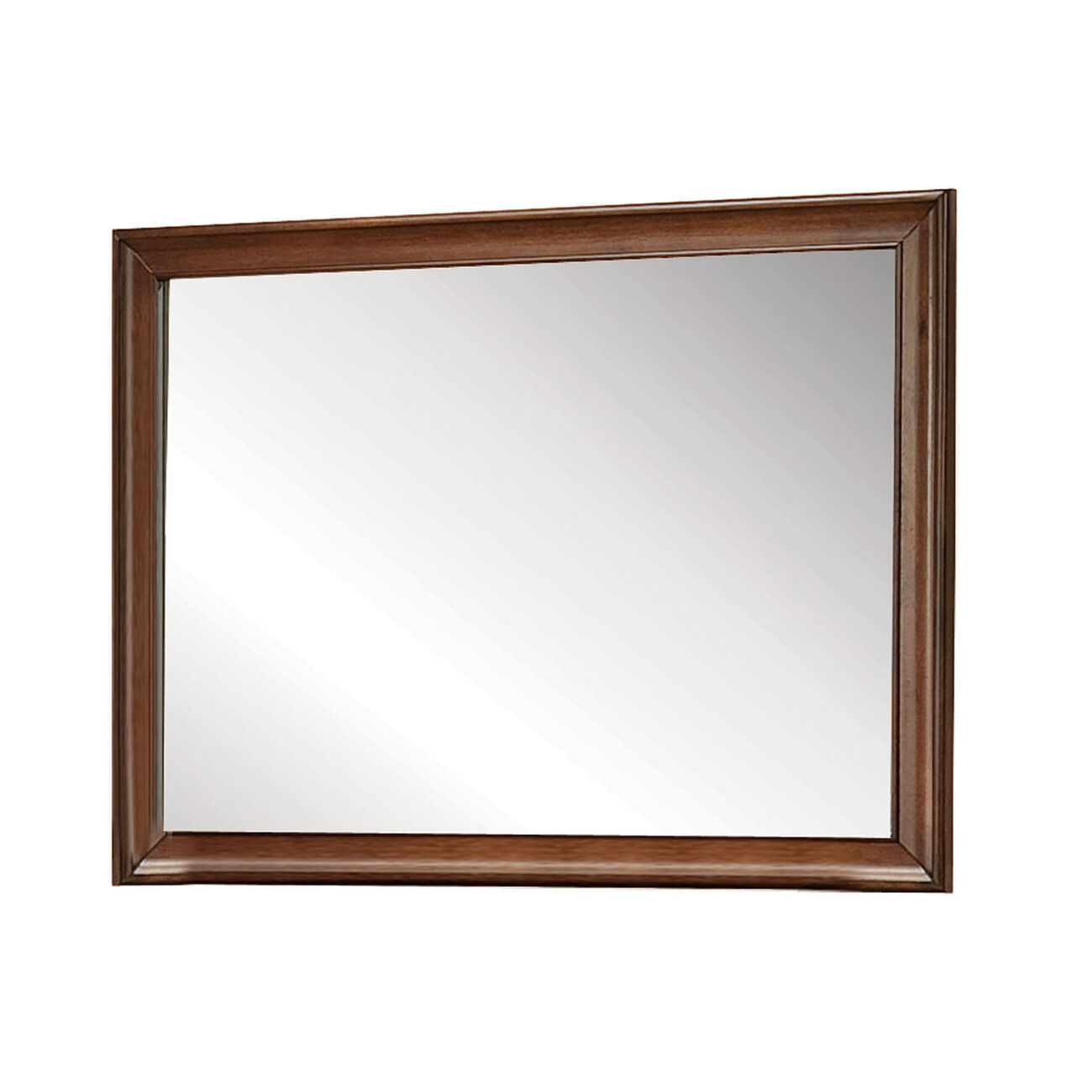 Transitional Style Wooden Mirror with Beveled Edge, Brown and Silver