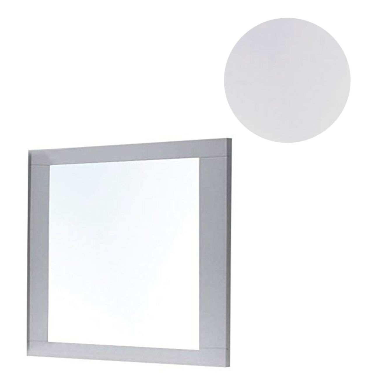 Rectangular Wooden Frame Mirror with Beveled Edges, White and Silver