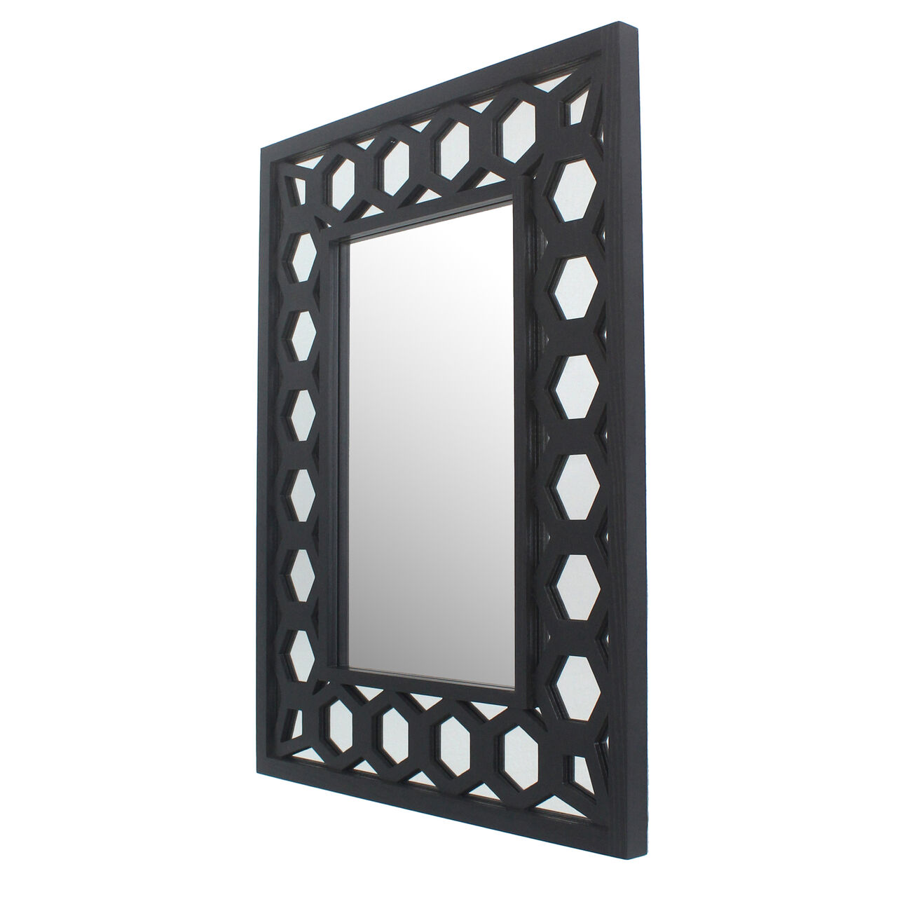 Rectangular Wooden Dressing Mirror with Lattice Pattern Design, Black