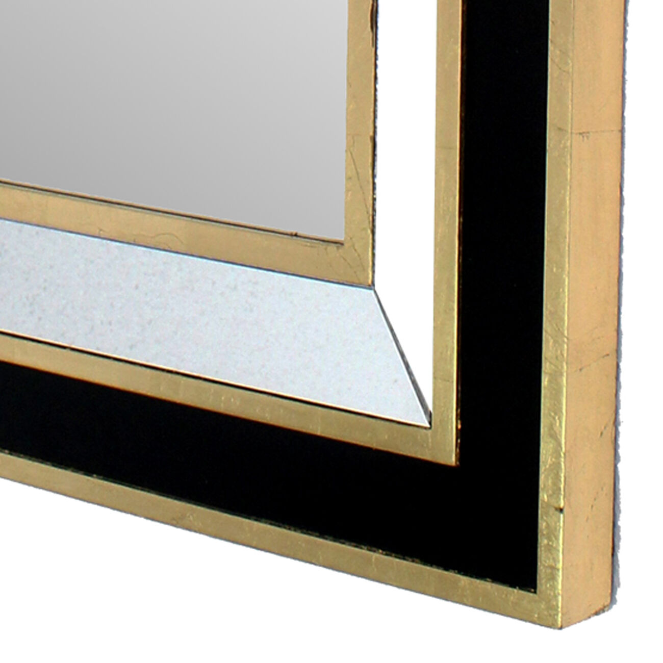 Rectangular Wooden Dressing Mirror with Beveled Edges, Black and Gold