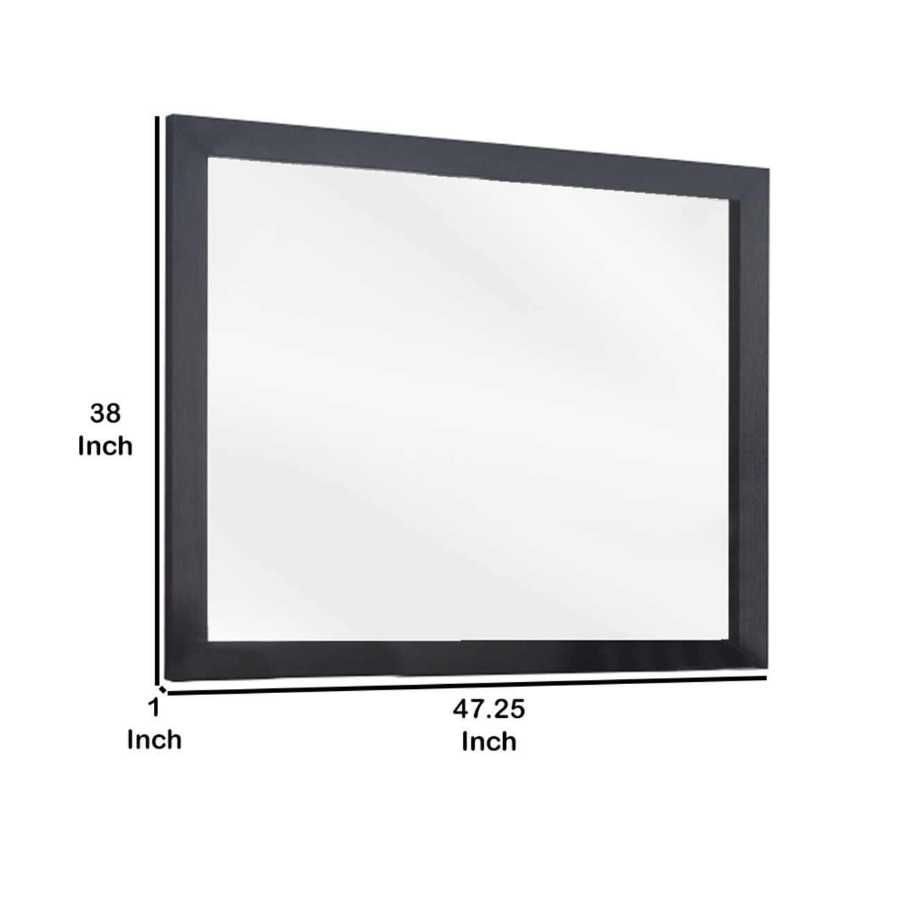 Transitional Style Rectangular Mirror with Wooden Frame, Black and Silver