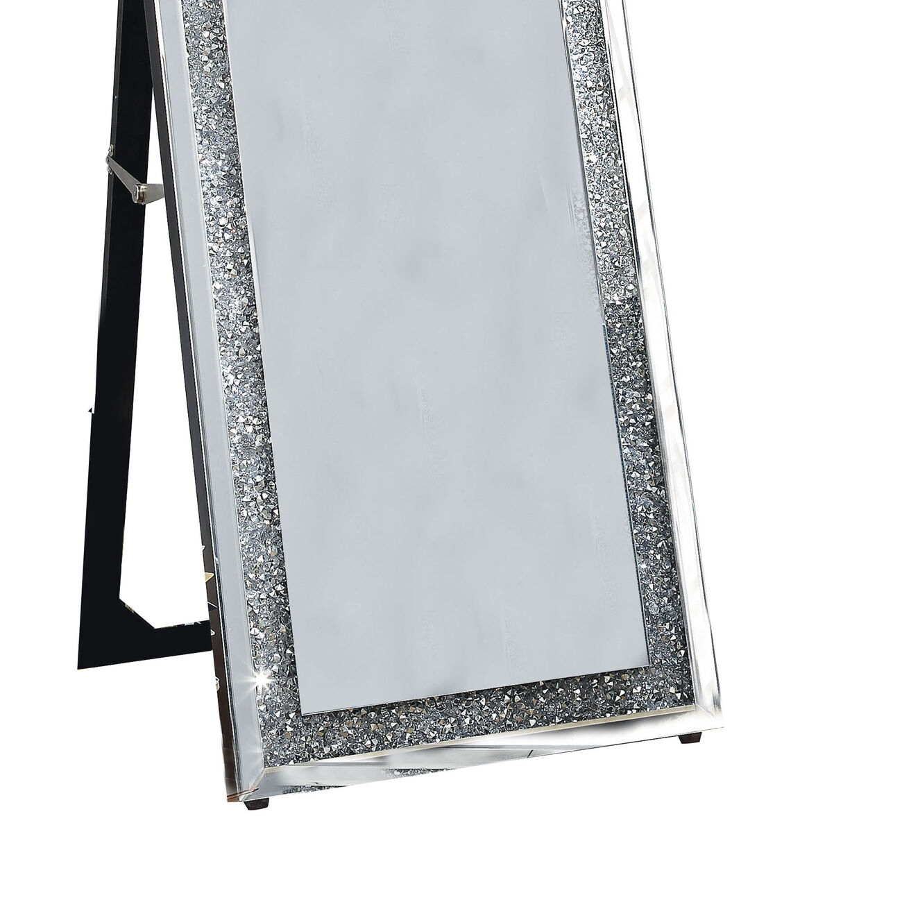Faux Crystal Accented Wooden Floor Mirror, Clear and Silver