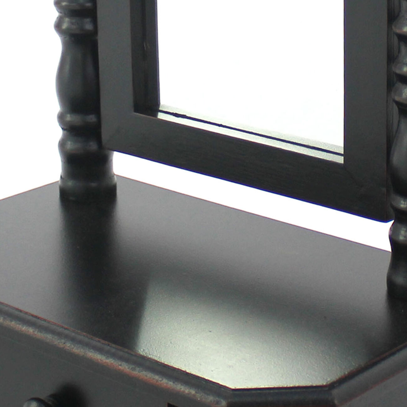 Traditional Wooden Table Mirror with 1 Drawer, Black and Silver
