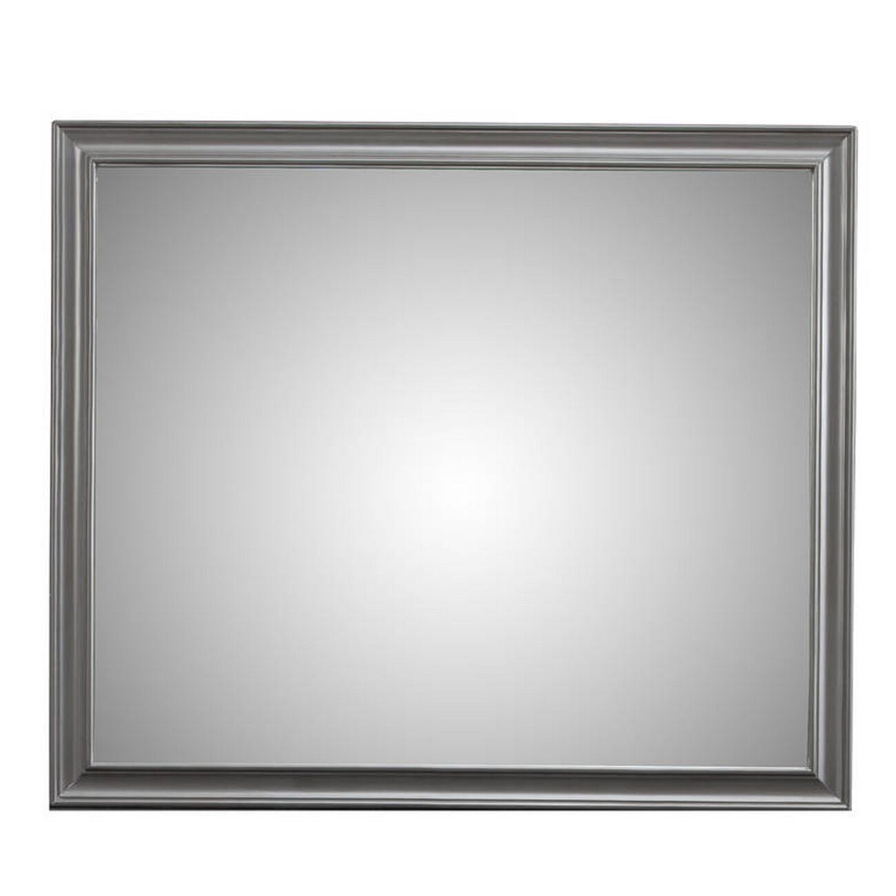 Transitional Style Rectangular Molded Mirror with Wooden Frame, Gray