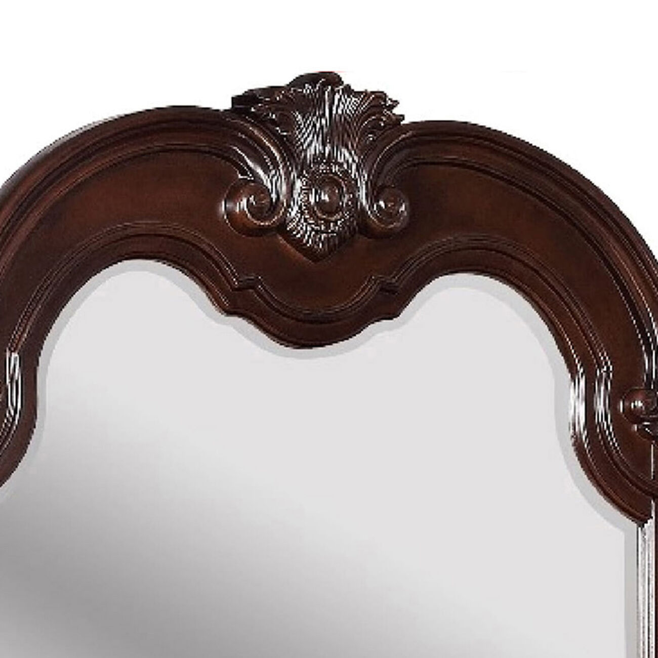 Traditional Wooden Crown Top Mirror with Intricate Carving, Brown