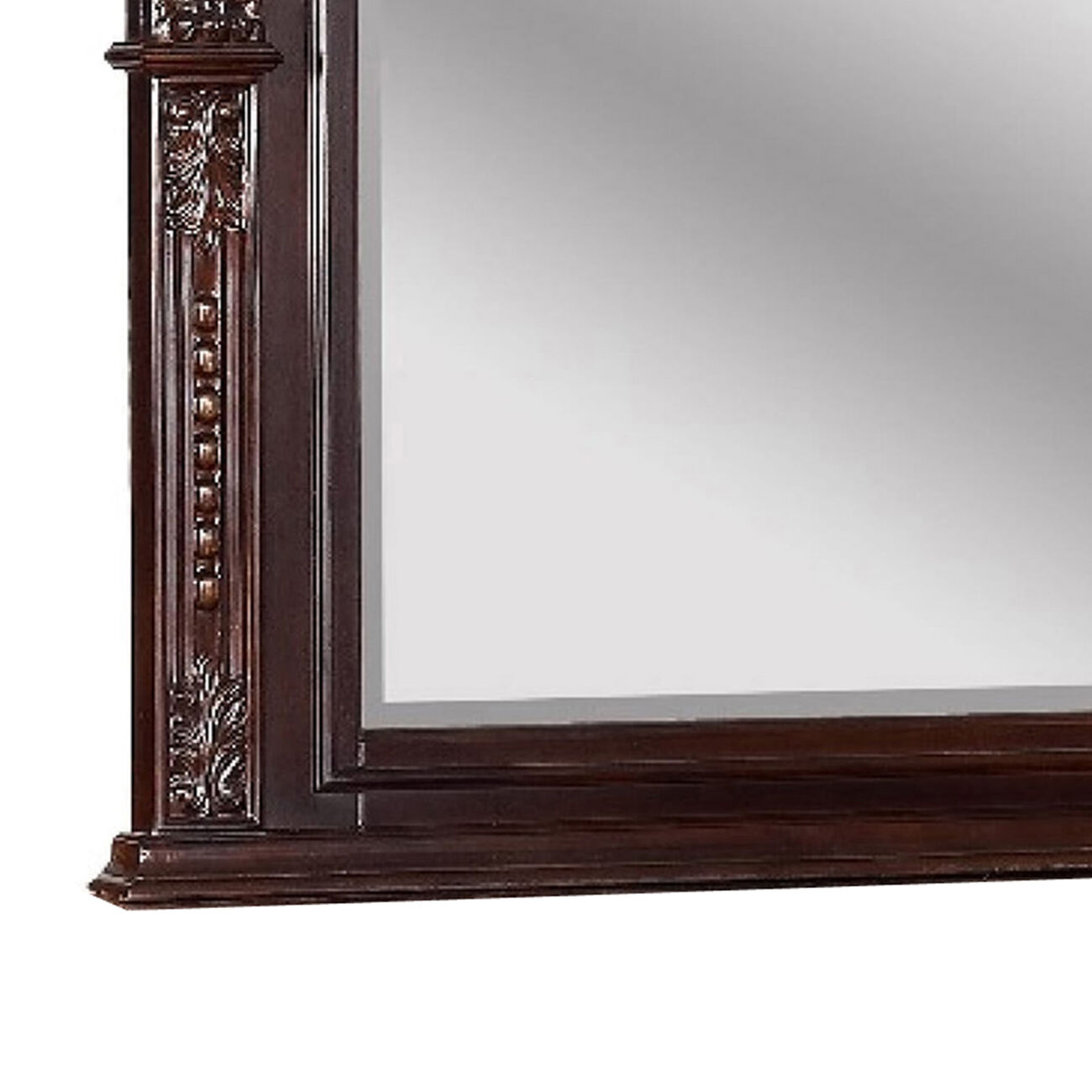 Traditional Wooden Crown Top Mirror with Intricate Carving, Brown