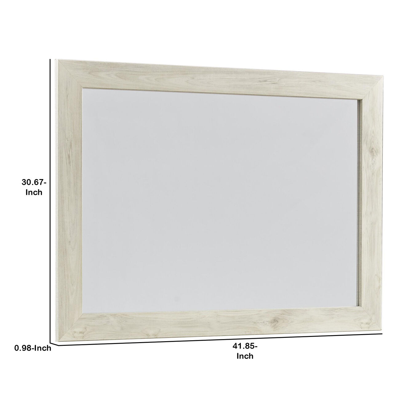 Contemporary Bedroom Mirror with Wood Grain Texture, White and Silver