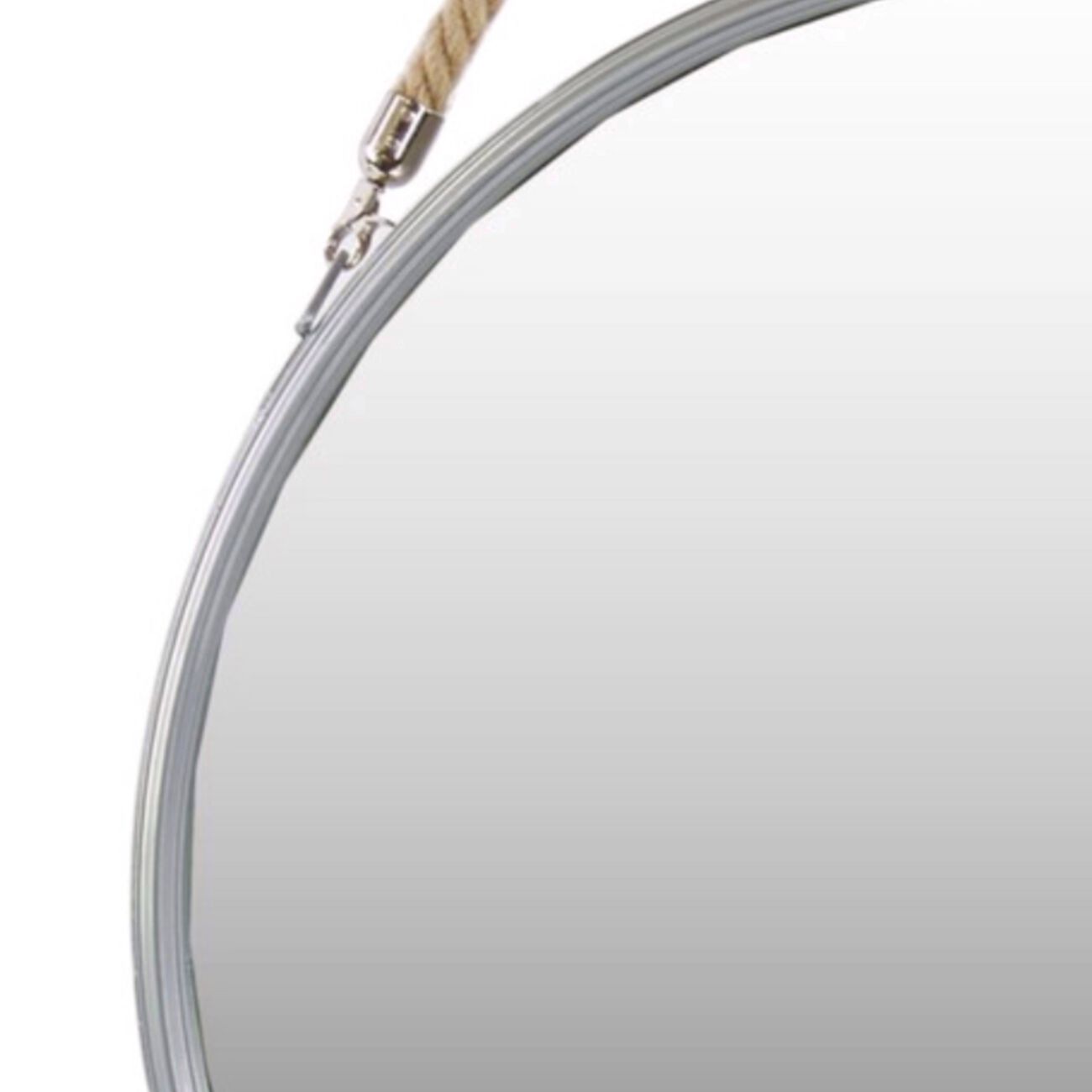 Round Shaped Metal Mirror with Rope Handle, Large, Silver
