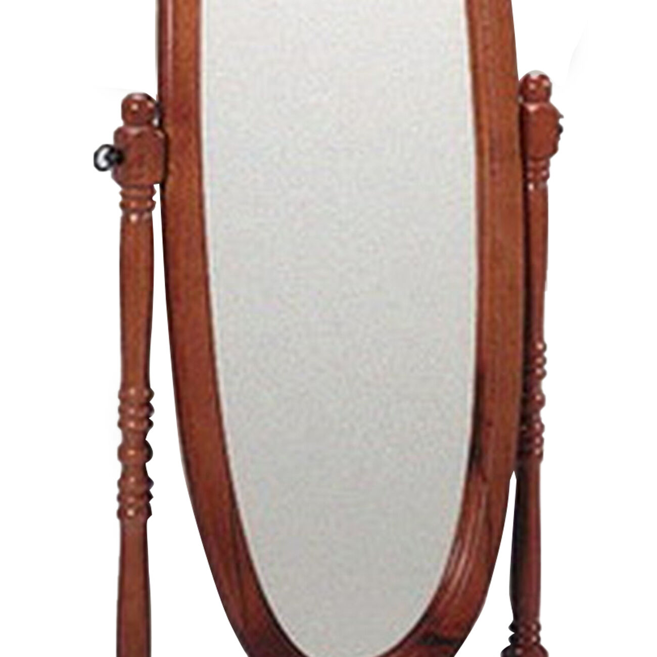 59 Inch Oval Wooden Frame Tilt Cheval Mirror, Brown and Silver