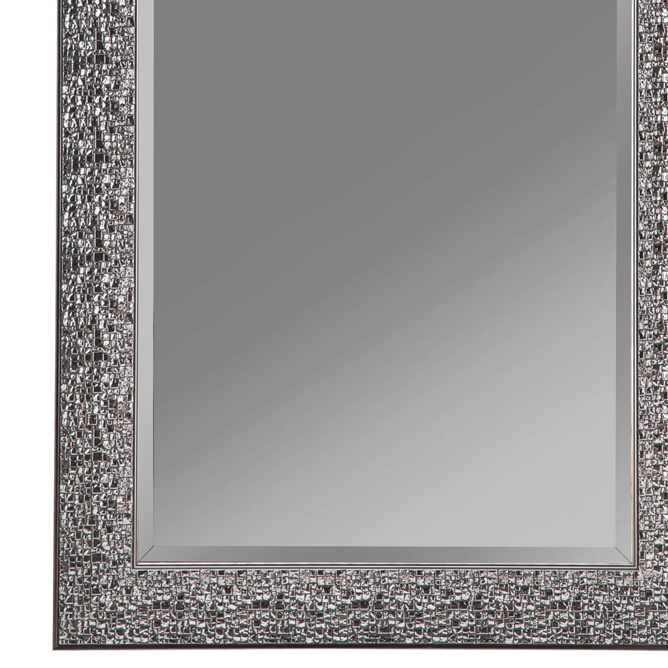 Rectangular Beveled Accent Floor Mirror with Glitter Mosaic Pattern, Gray
