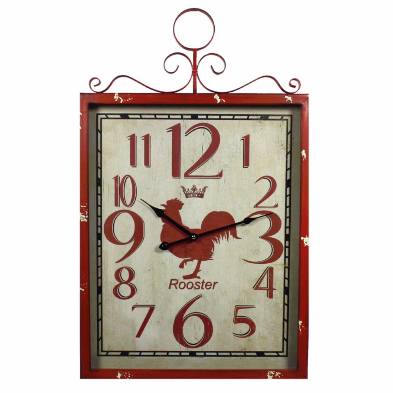 Red Rooster Metal Wall Clock,Red