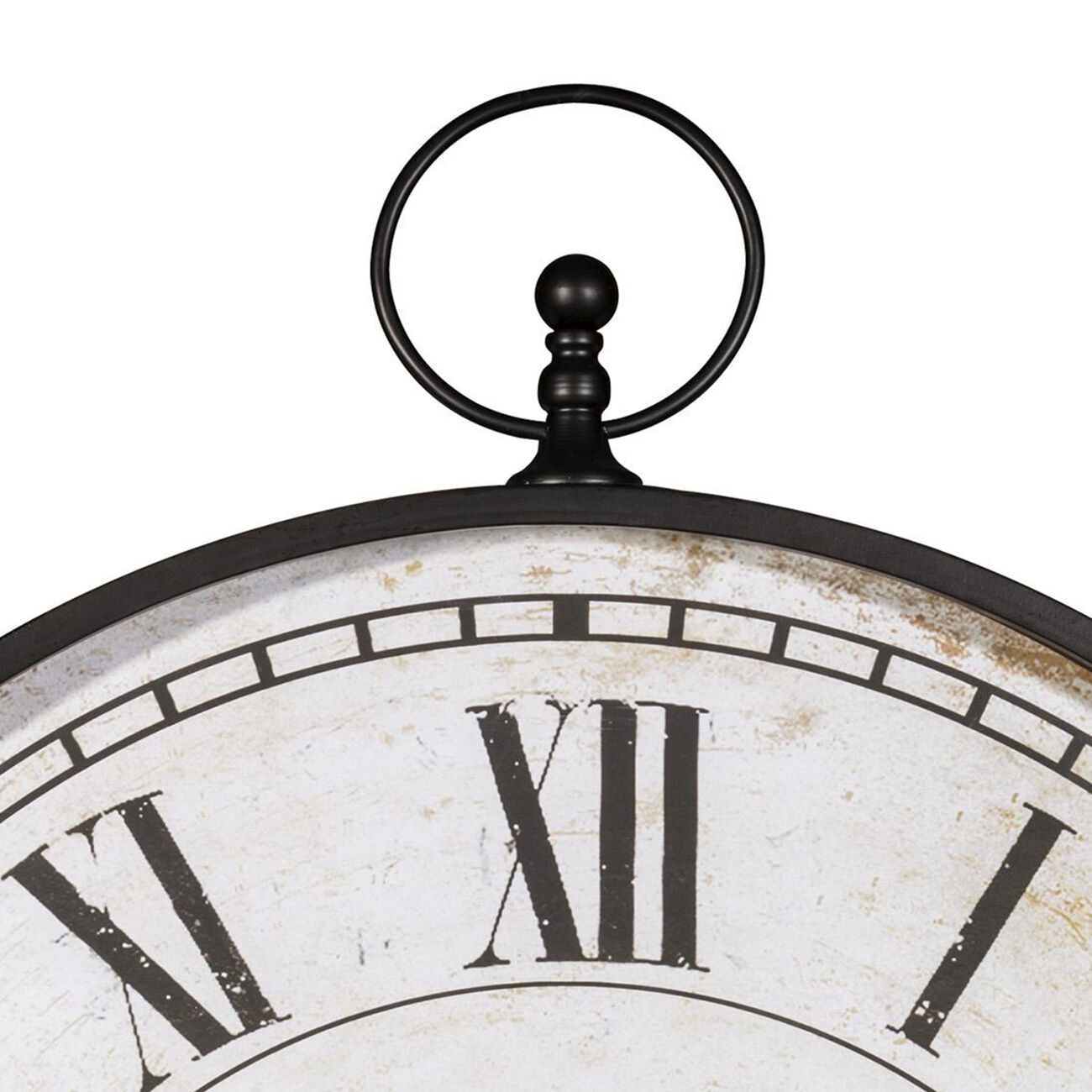 Round Metal Wall Clock with Roman Numerals, Black and White
