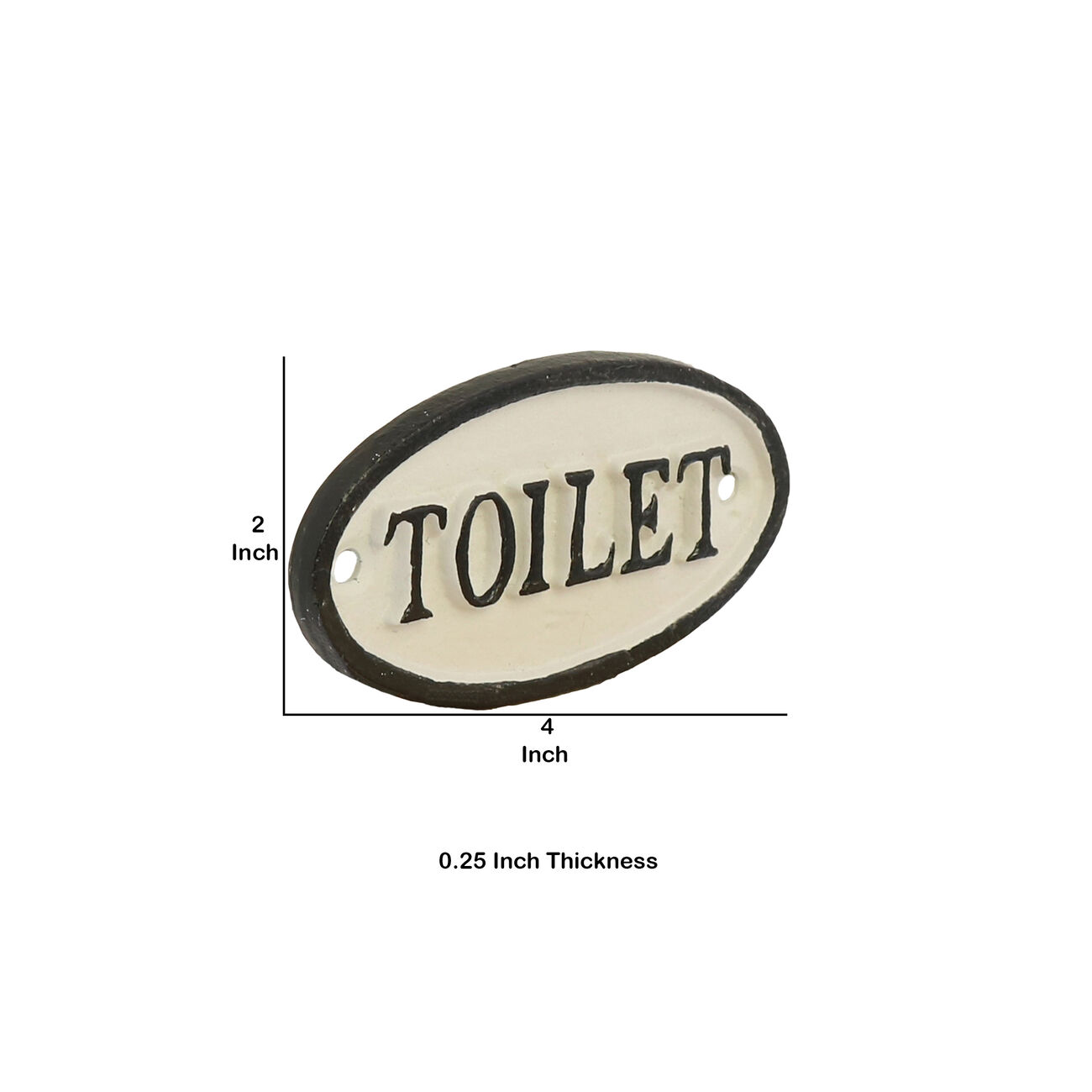 Traditional Metal Toilet Sign with Hand Painted Design, Black and White