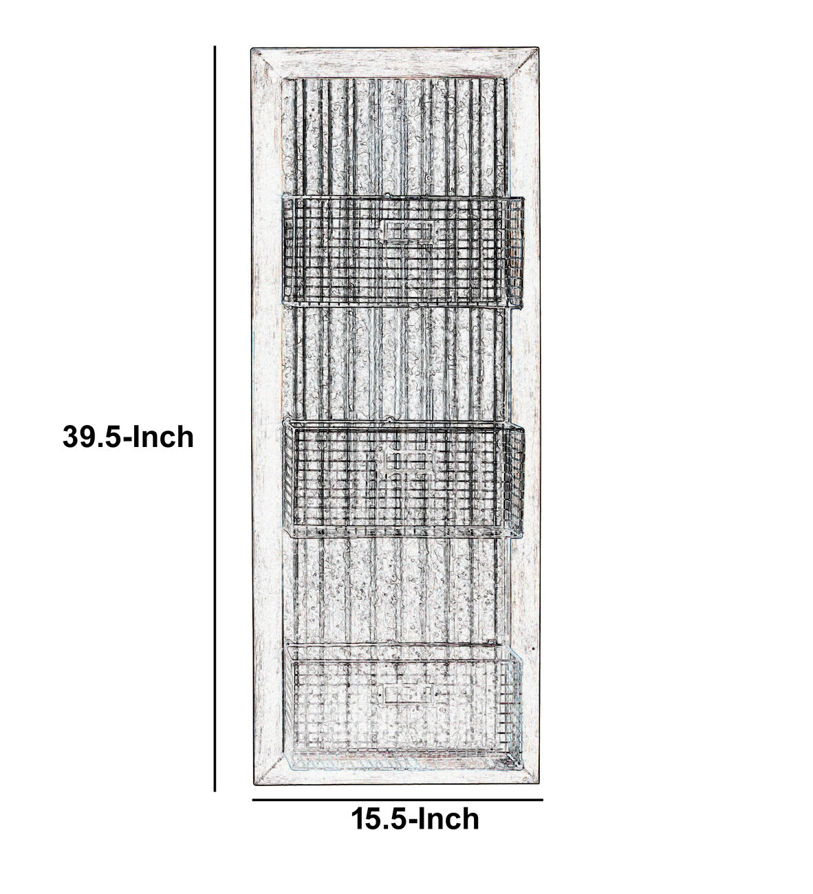 Wood and Metal Wall Organizer with 3 Mesh Baskets, Silver and Brown