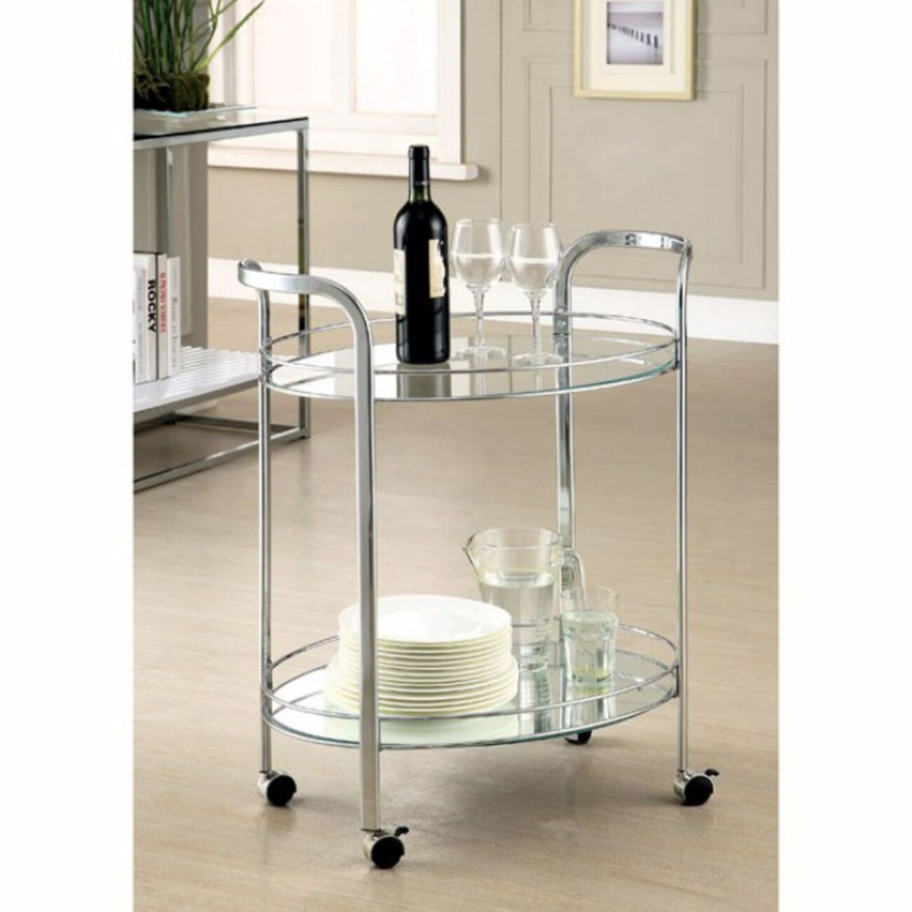Loule Contemporary Serving Cart In Chrome Finish