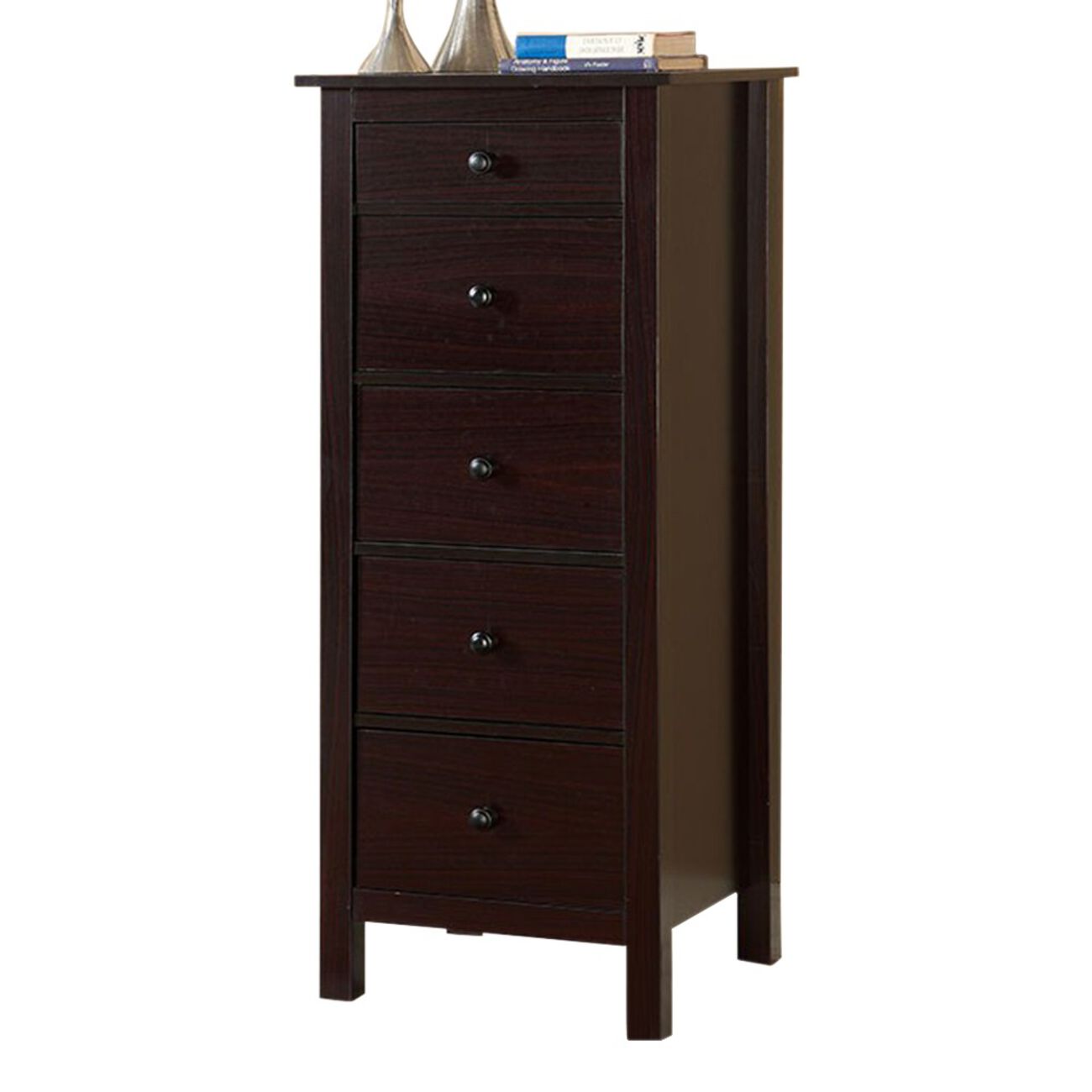 Transitional Style Wooden Chest With 5 Drawers, Brown