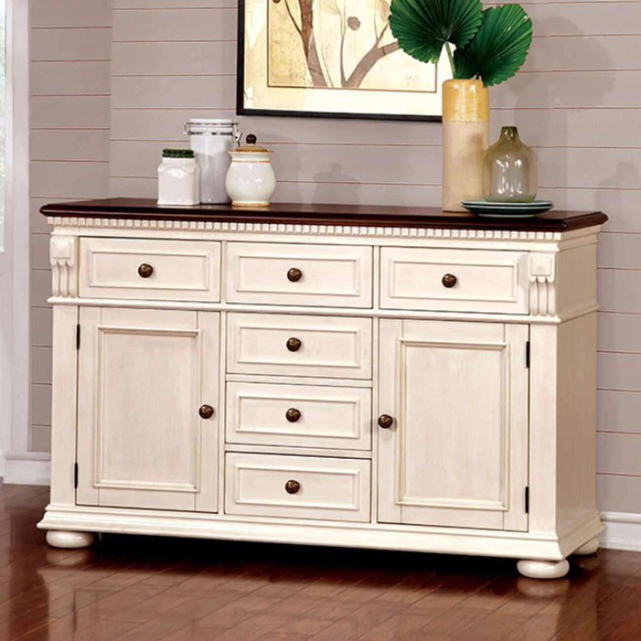 Sabrina Transitional Style Server In White And Cherry