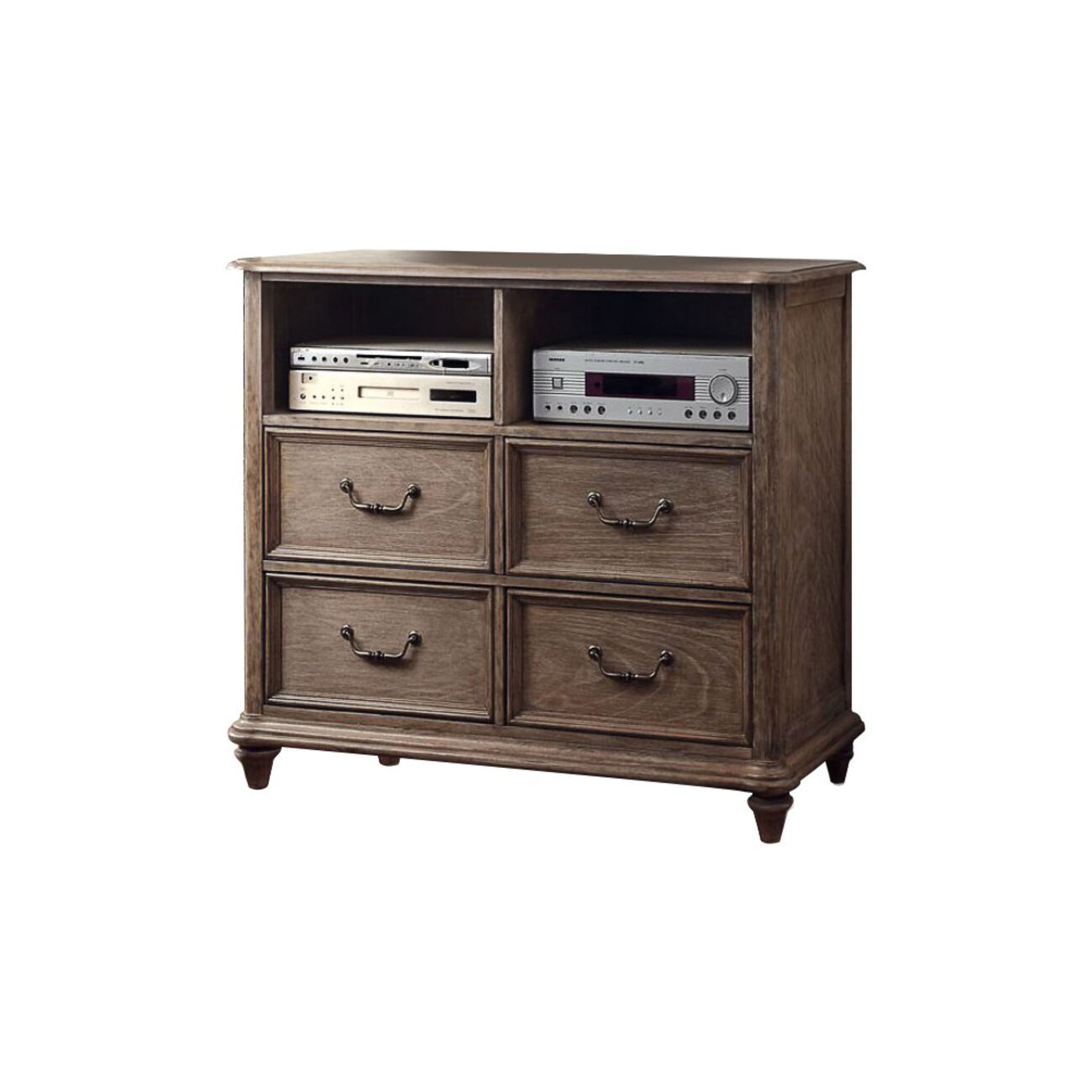 Rustic Wooden Media Chest with open shelves, Brown 