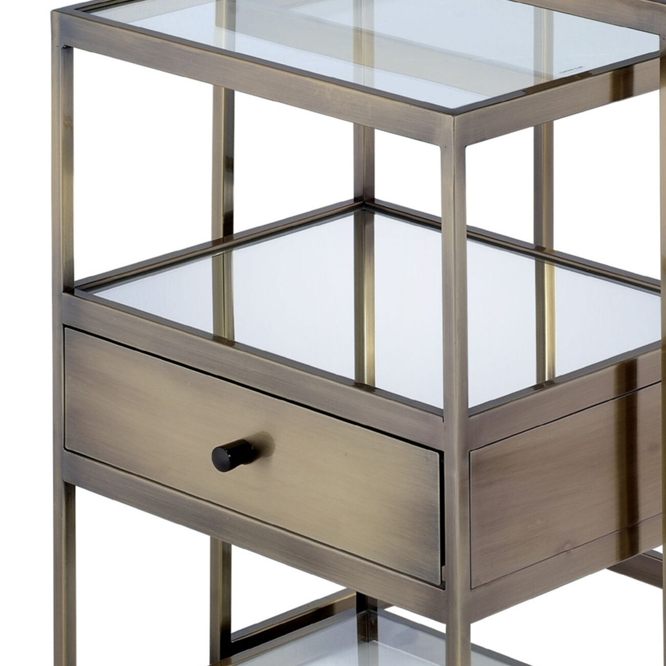 Stylish Nesting Tables Set, Clear Glass &  Brass, 2 Piece Pack