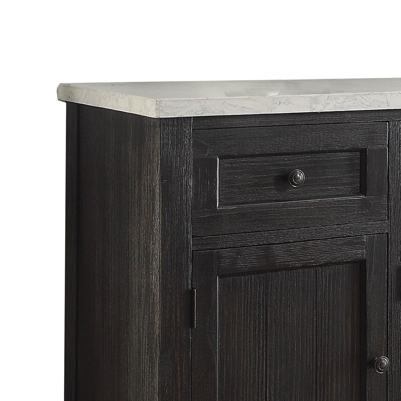 Commodious Wooden Server, White Marble Top & Weathered Black