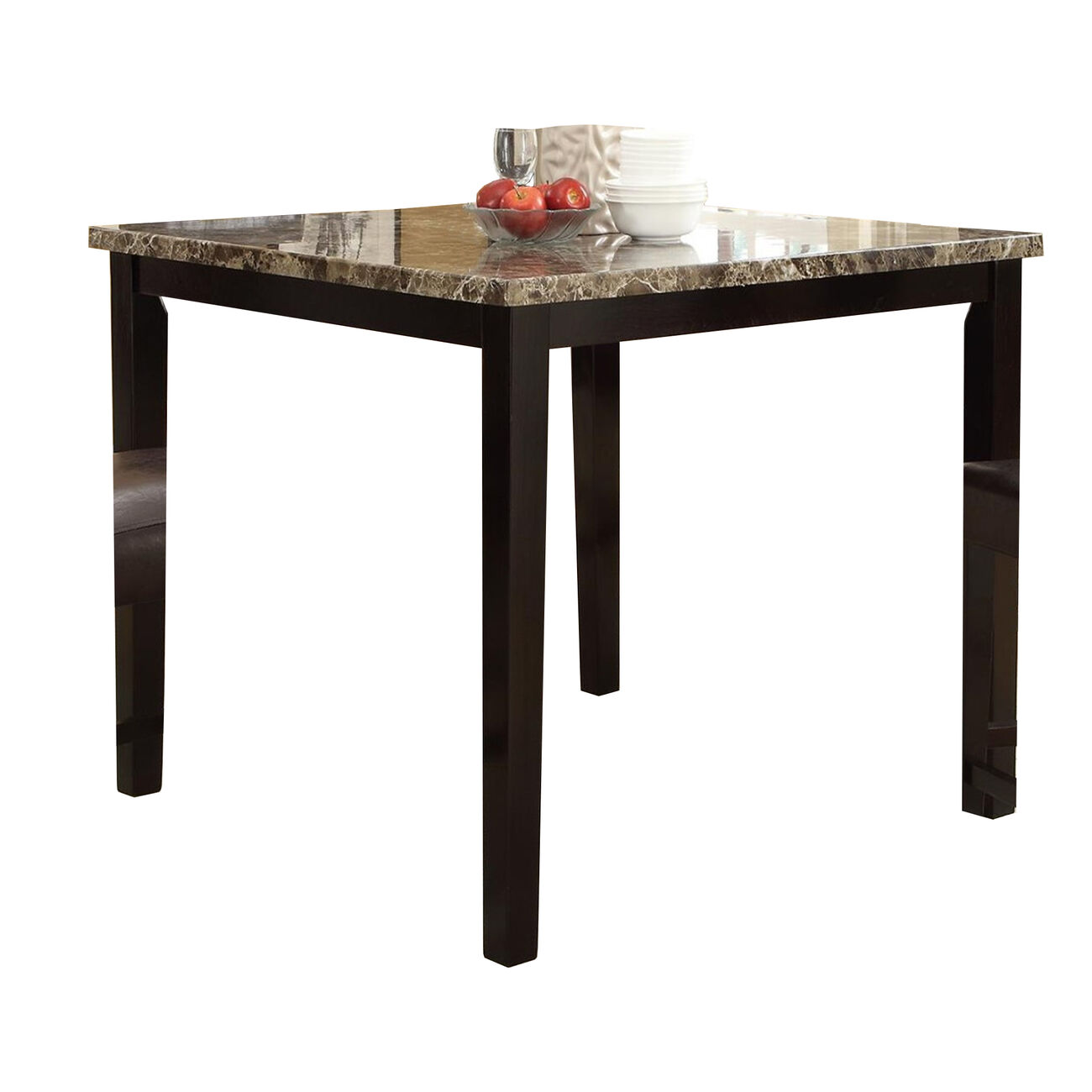 Wooden High Table Faux Marble Top, Brown