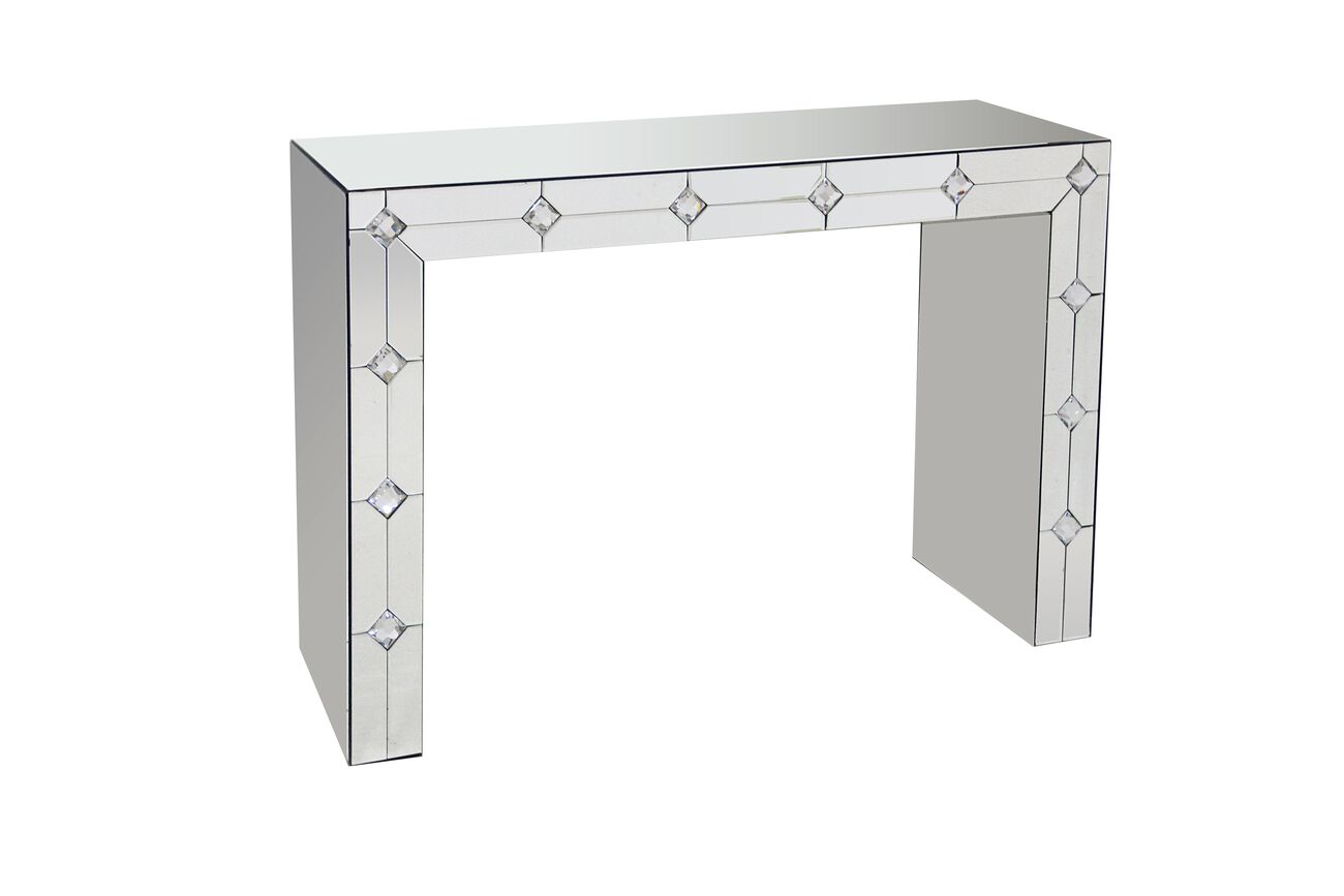 Diamond Front Mirrored Rectangular Sled Console Table, Clear