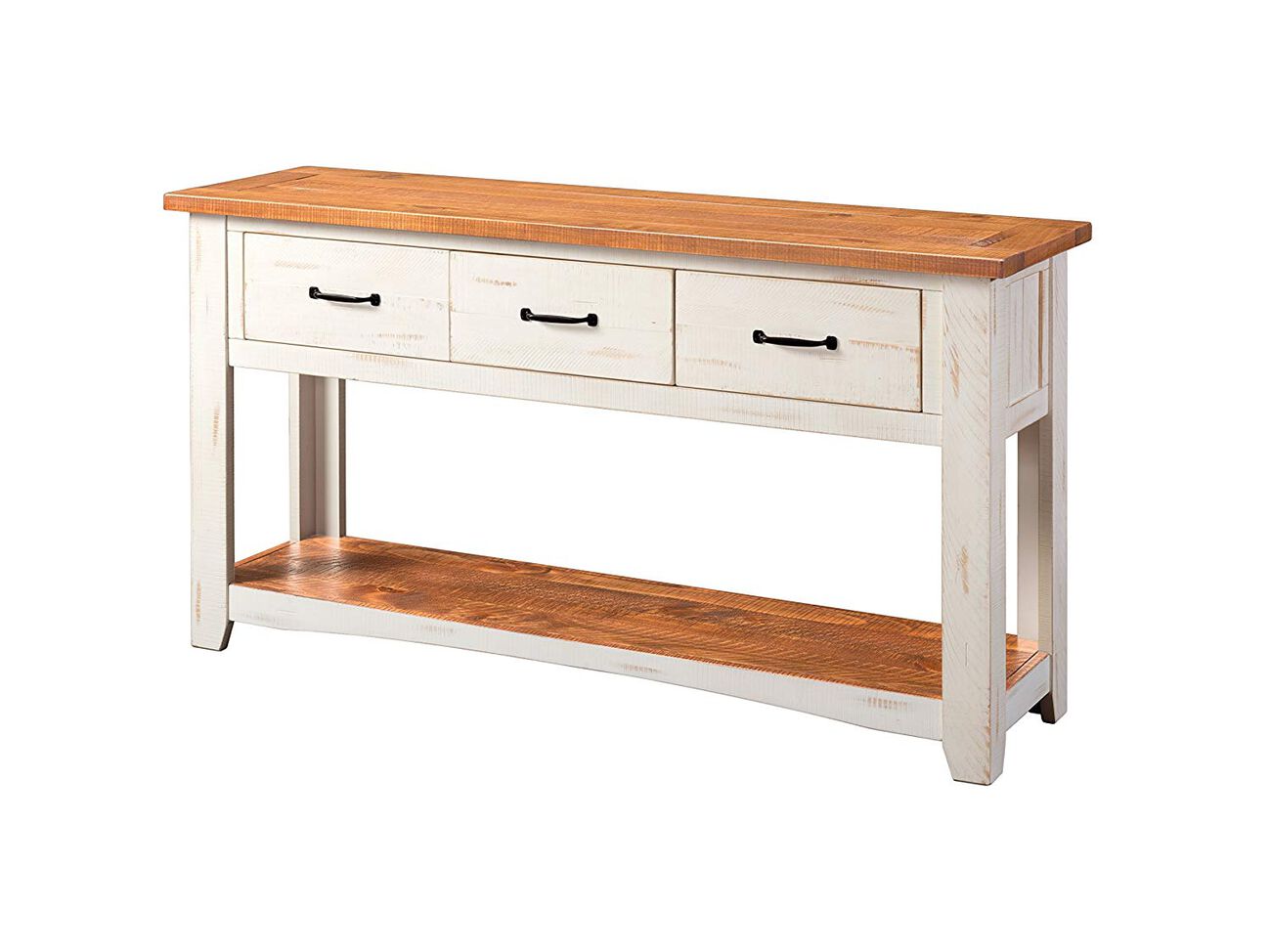 Dual Tone Wooden Console Table With Three Drawers, White and Brown