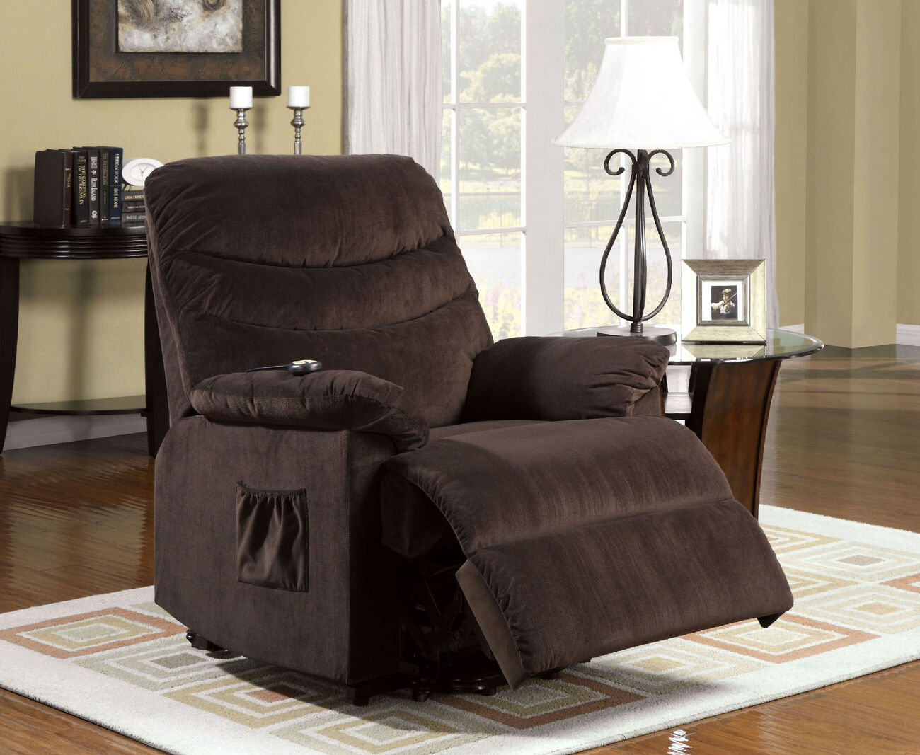 Fabric Upholstered Metal Power Lift Reclining Chair with Remote Control, Brown