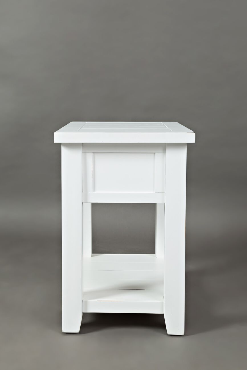 Wooden One Drawer Chairside Table In Weathered White Finish