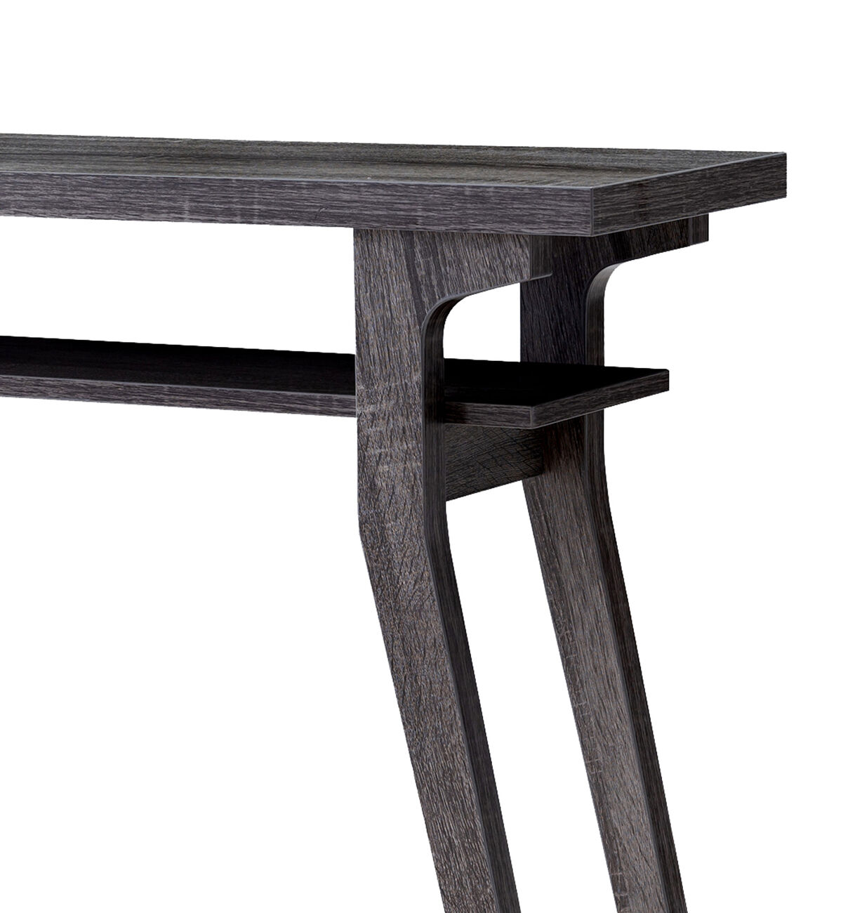 2 Tier Wooden Console Table with Slanted Leg Support, Distressed Gray