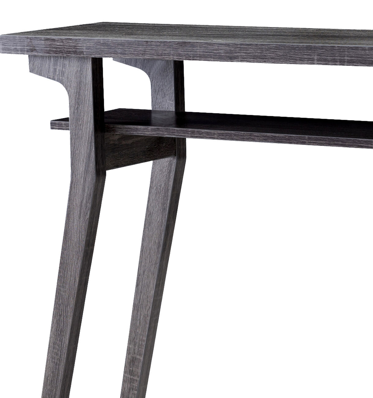 2 Tier Wooden Console Table with Slanted Leg Support, Distressed Gray