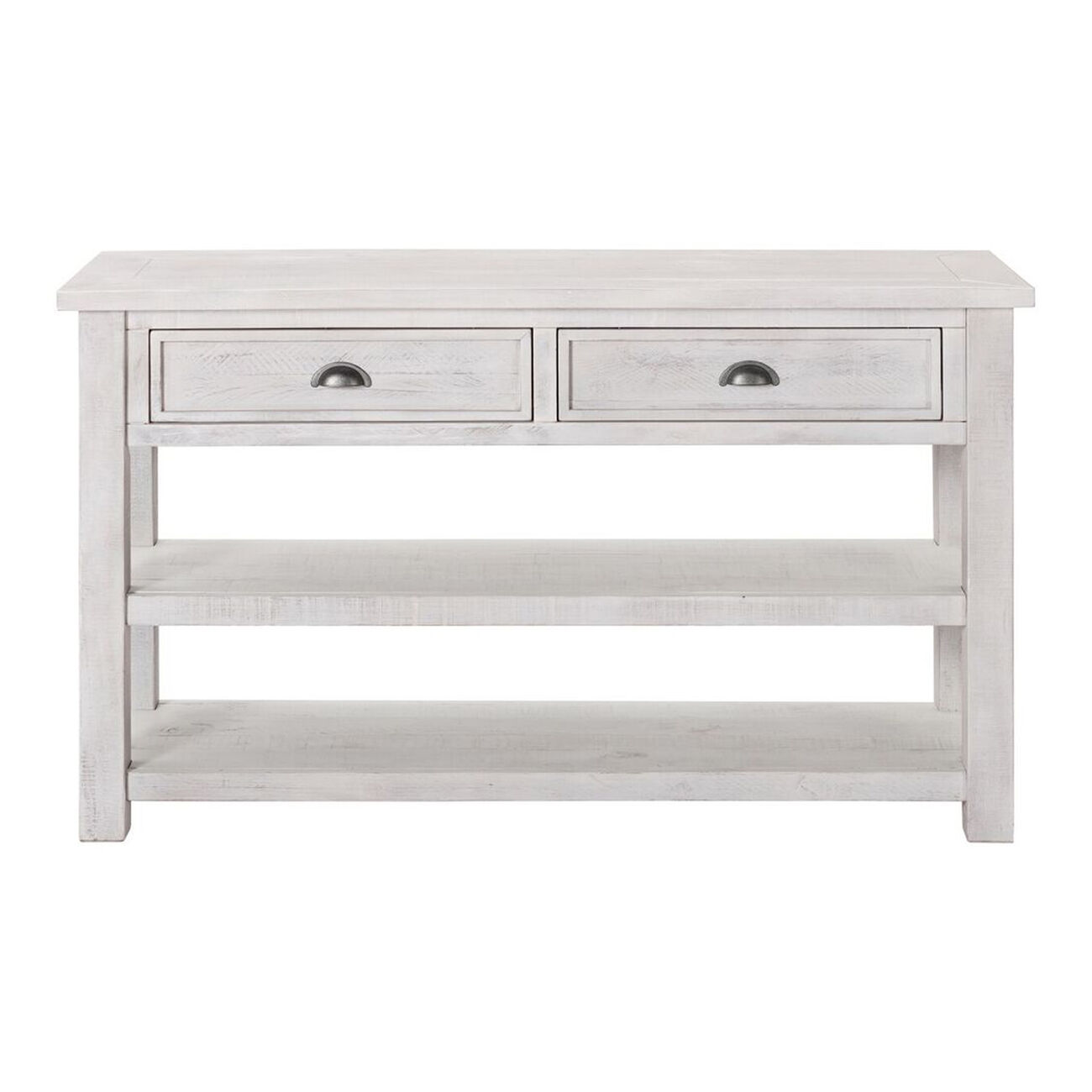 Coastal Style Rectangular Wooden Console Table with 2 Drawers, White