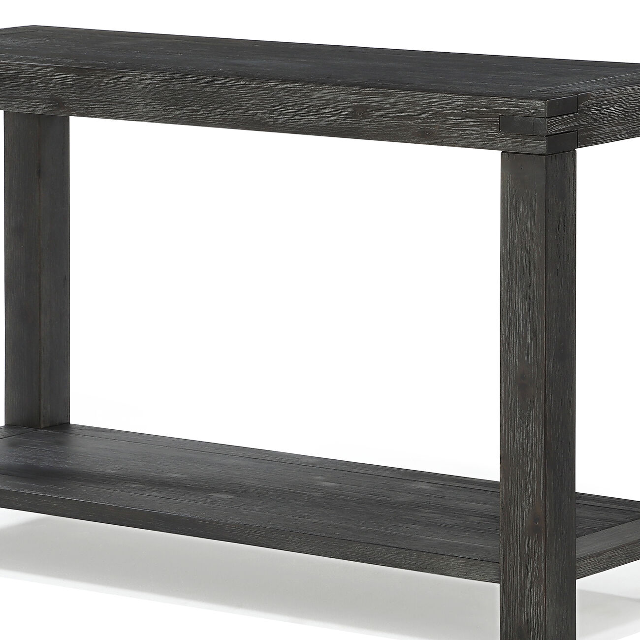 Wooden Console Table with Block Legs and Open Shelf, Dark Gray