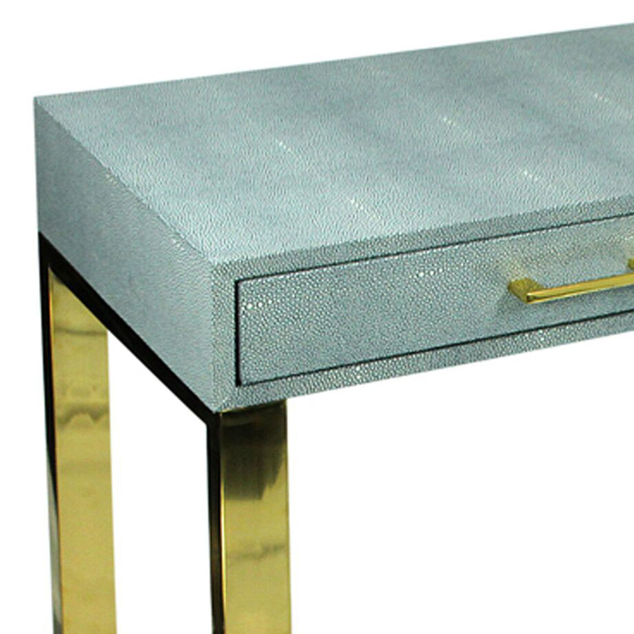 Rectangular Wood and Metal Console Table with 2 Drawers, Blue and Gold