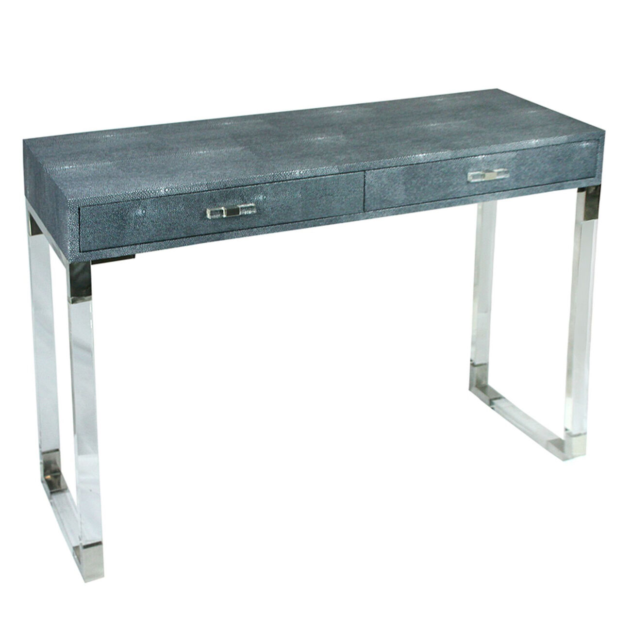 2 Drawer Wooden Console Table with Acrylic Legs, Gray and Chrome