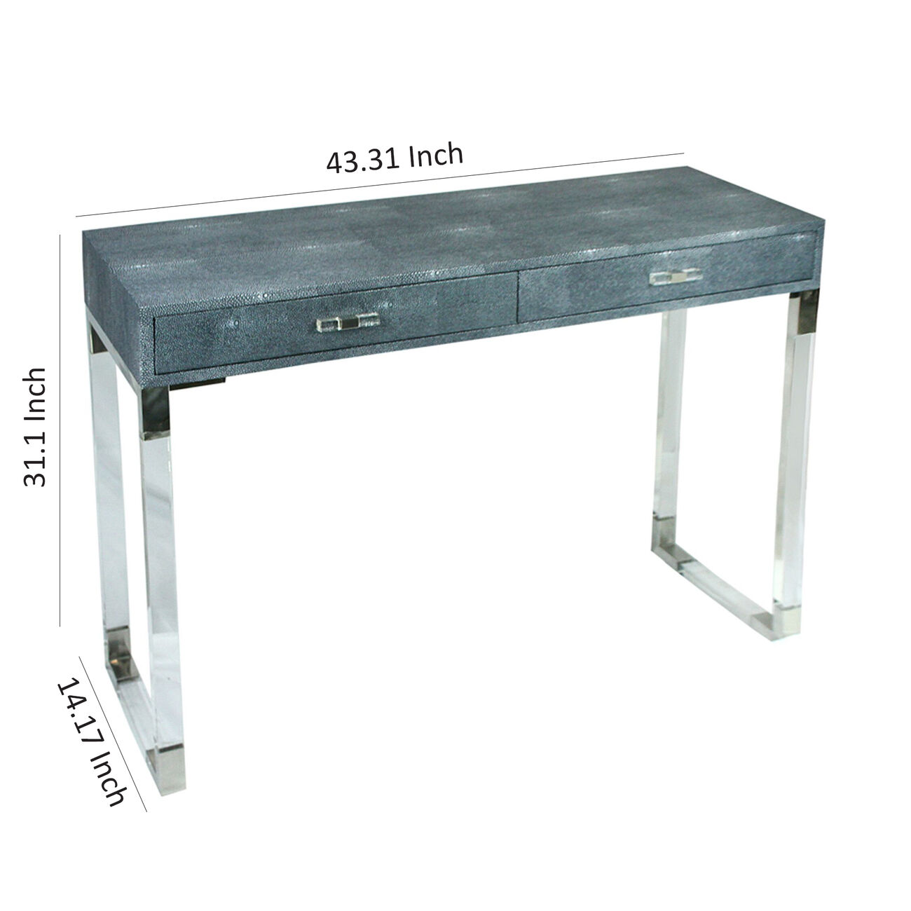 2 Drawer Wooden Console Table with Acrylic Legs, Gray and Chrome