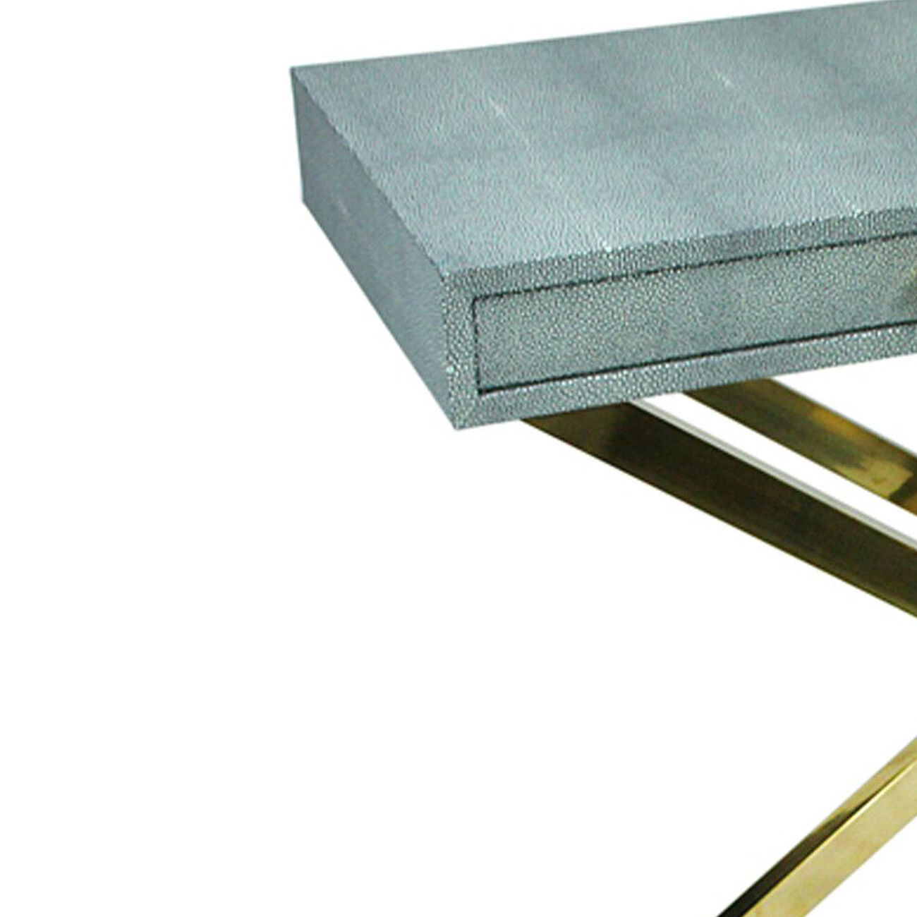 Wood and Metal Folding Console Table with 2 Drawers, Gray and Gold