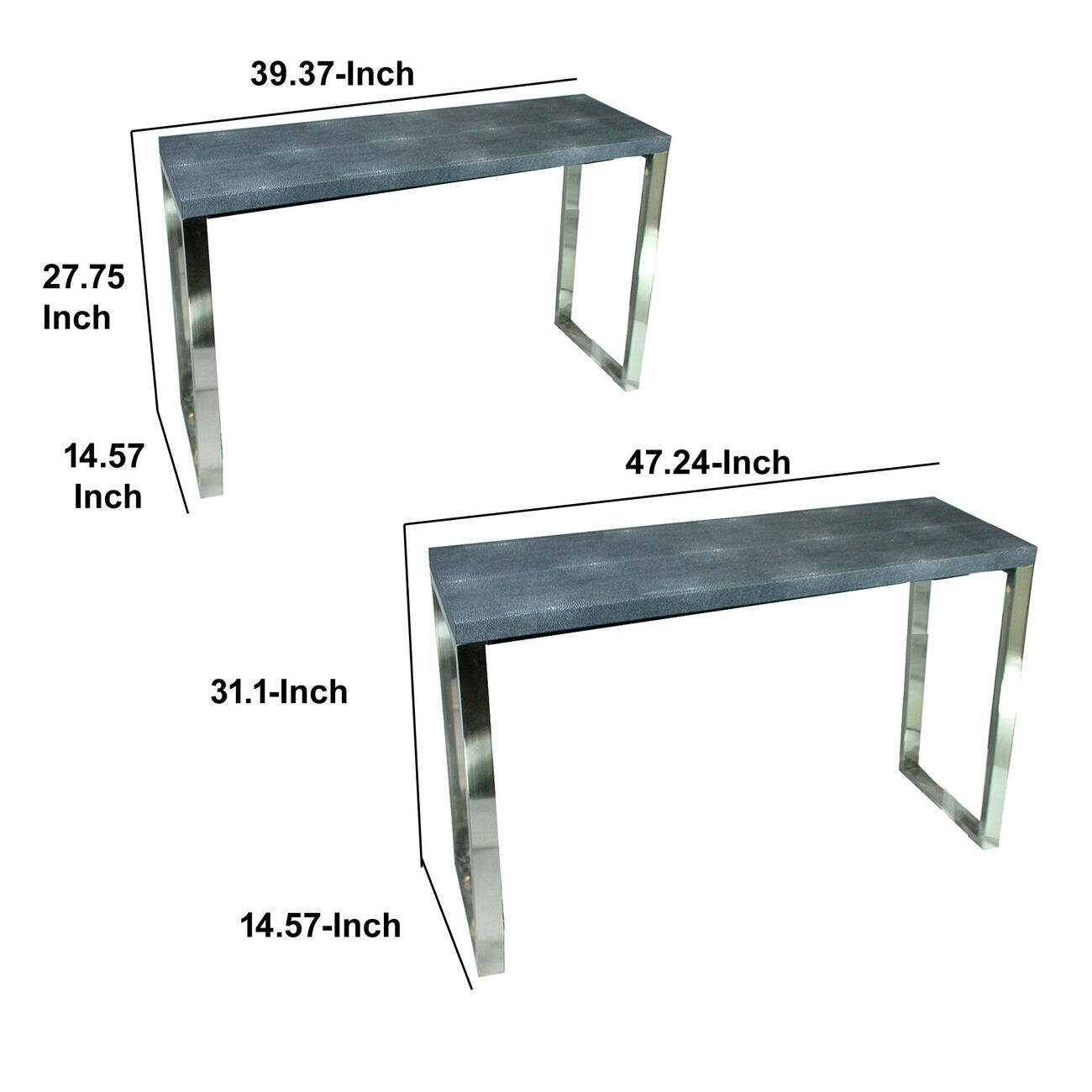 Rectangular Wood and Metal Console Tables, Gray and Silver, Set of 2.