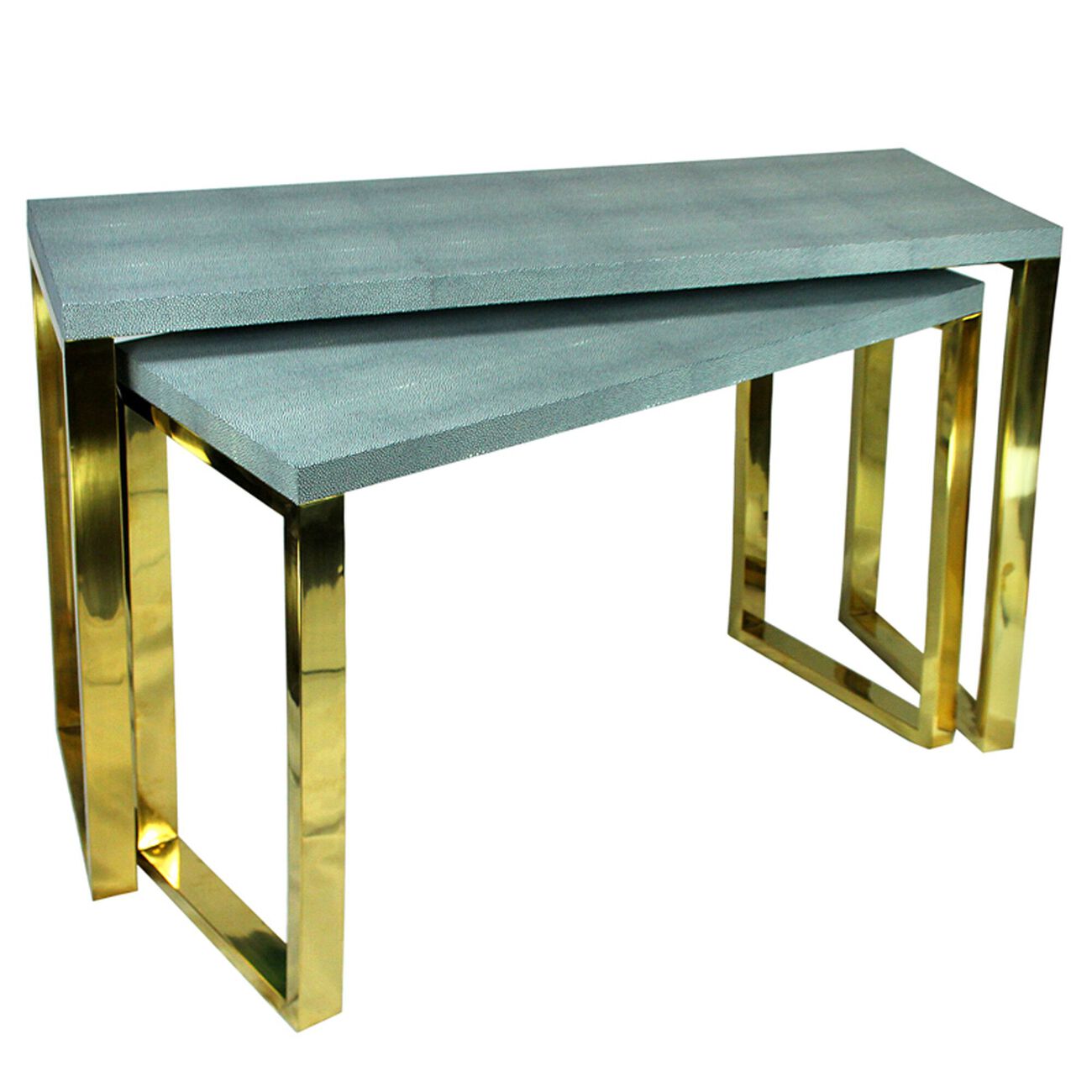 Rectangular Wood and Metal Console Tables, Gray and Gold, Set of 2.