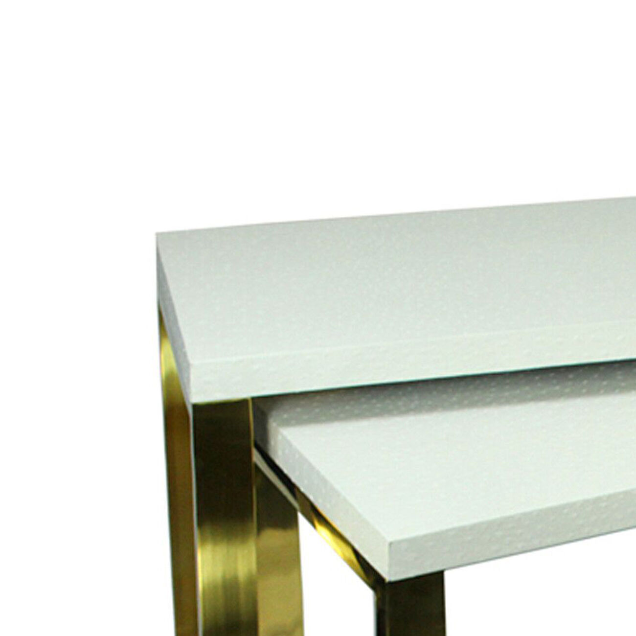 Rectangular Wood and Metal Console Tables, White and Gold, Set of 2.