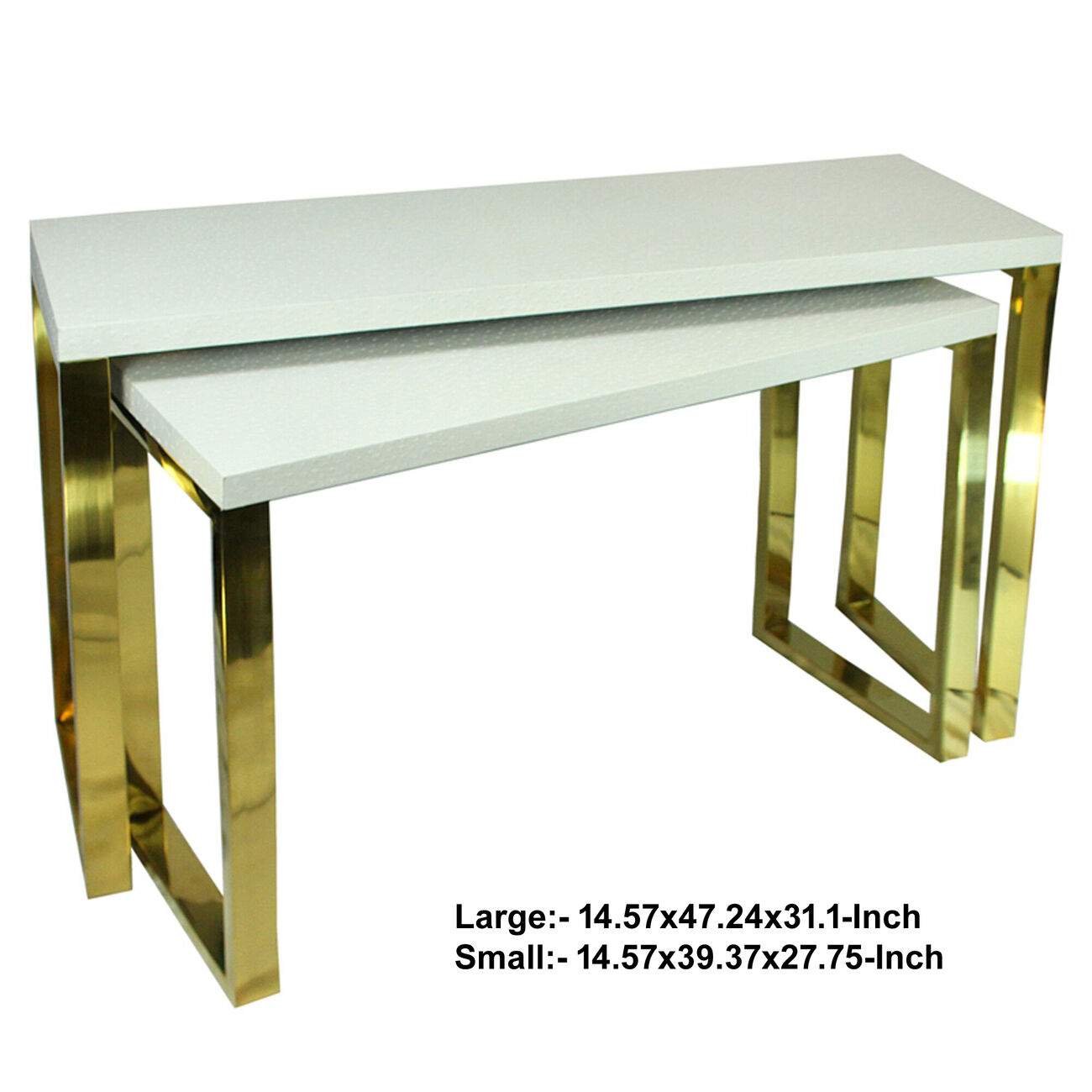 Rectangular Wood and Metal Console Tables, White and Gold, Set of 2.