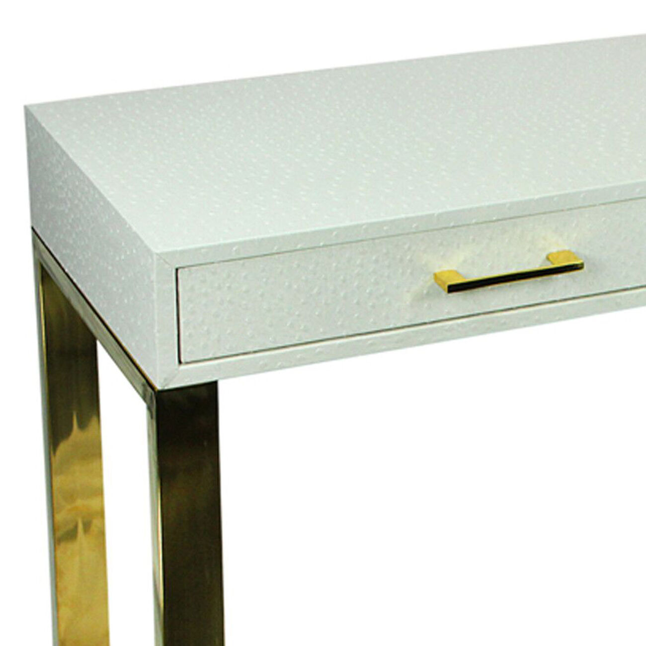 Rectangular Wood and Metal Console Table with 2 Drawers, White and Gold